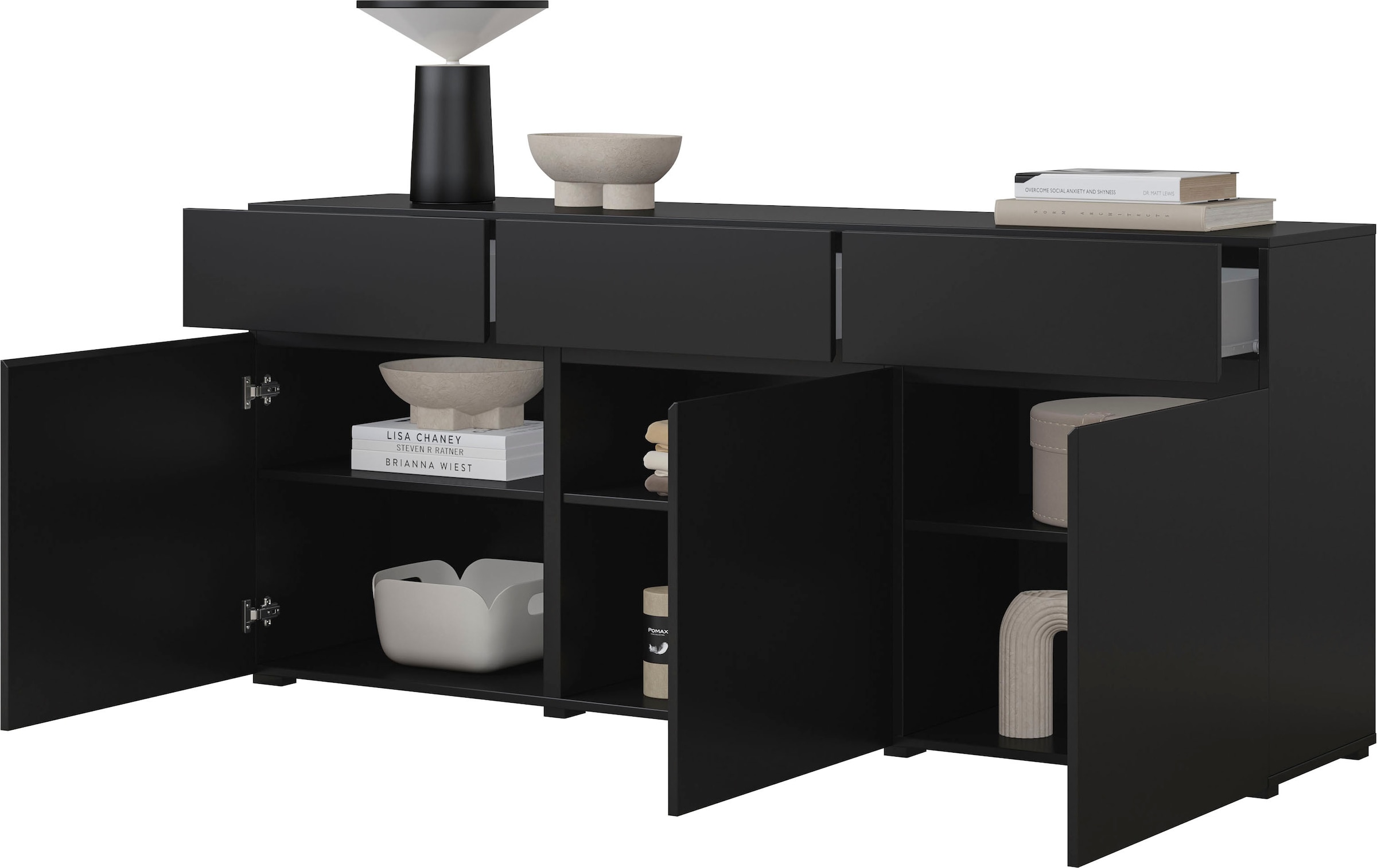 GOODproduct Kommode »Cross,Breite 180 cm, moderne grifflose Kommode,3 Türen/3 Schubkästen« Schubladenschrank mit viel Stauraum, Einlegeböden verstellbar