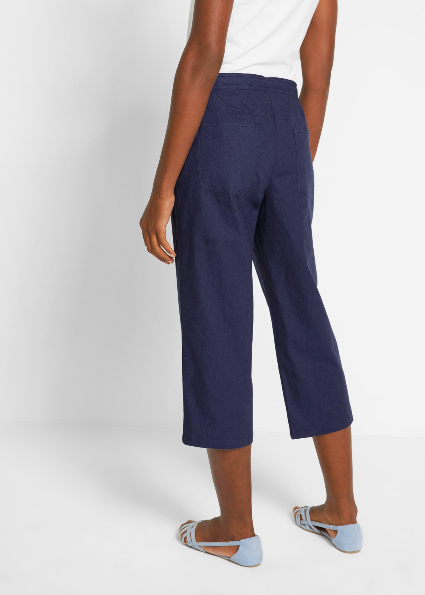 bonprix Pantalon 3/4  en lin et coton, coupe ample 3/4