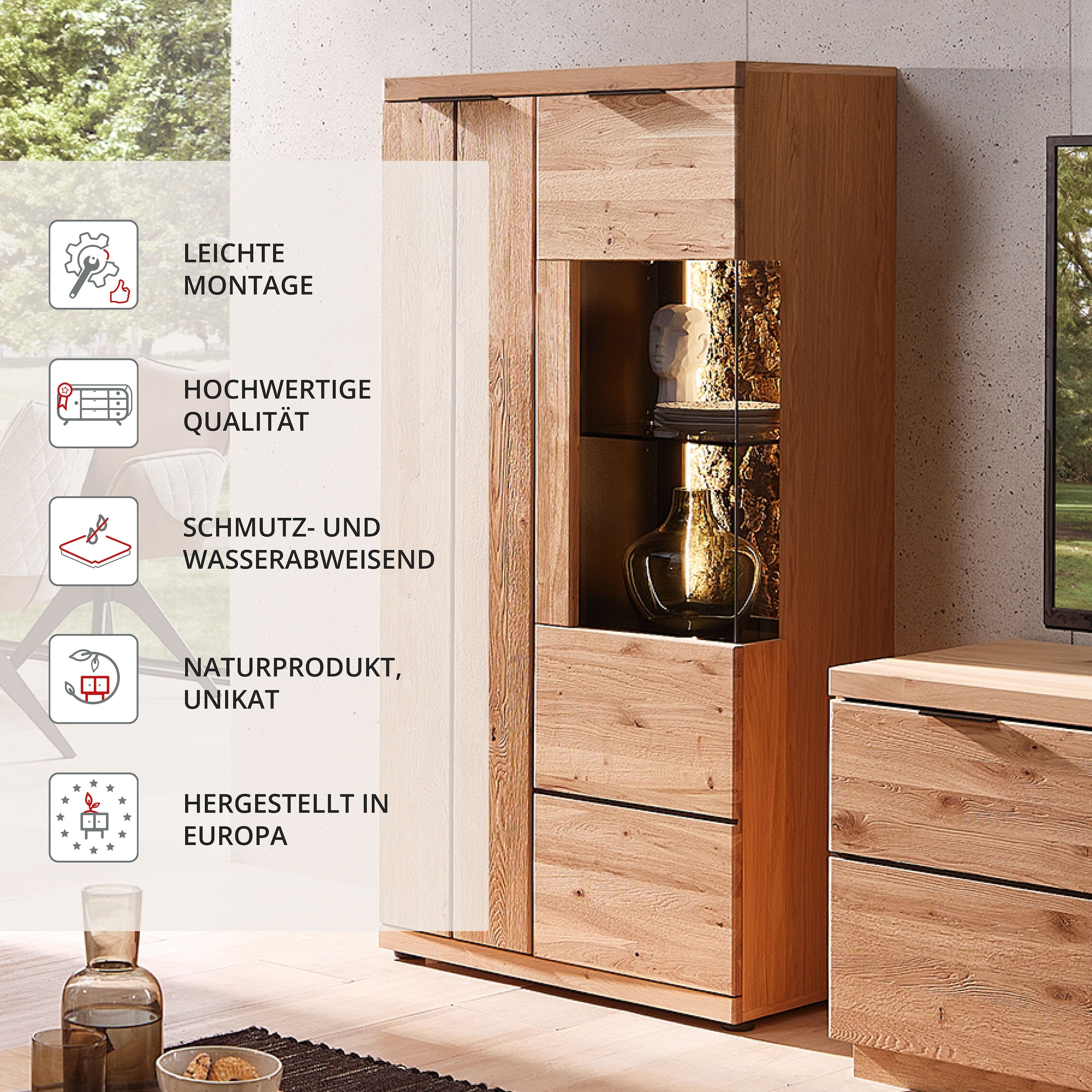 Wohnconcept Vitrines »Donna Vitrine, 75x148x42 (BxHxT)« 1 cuis tlg. Beleuchtung bestellbar, 2 türig, Softclose, Echtkork Absetzung