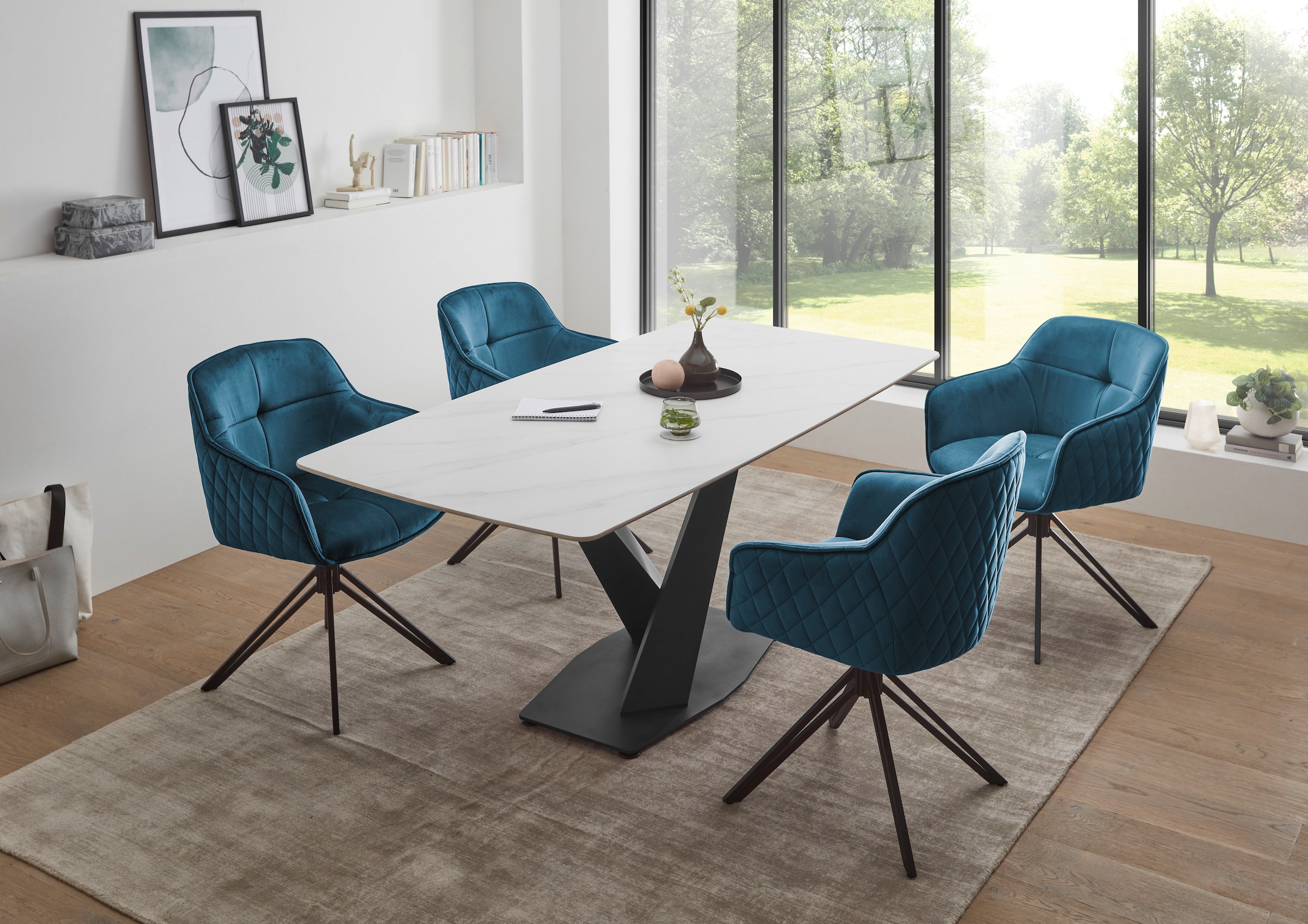 Stolkom Esstisch »Ventura Esszimmertisch Keramik, Esstisch Keramik BxHxT 180x75x90 cm« Keramikoberfläche abgerundete Ecken, Metallgestell schwarz matt