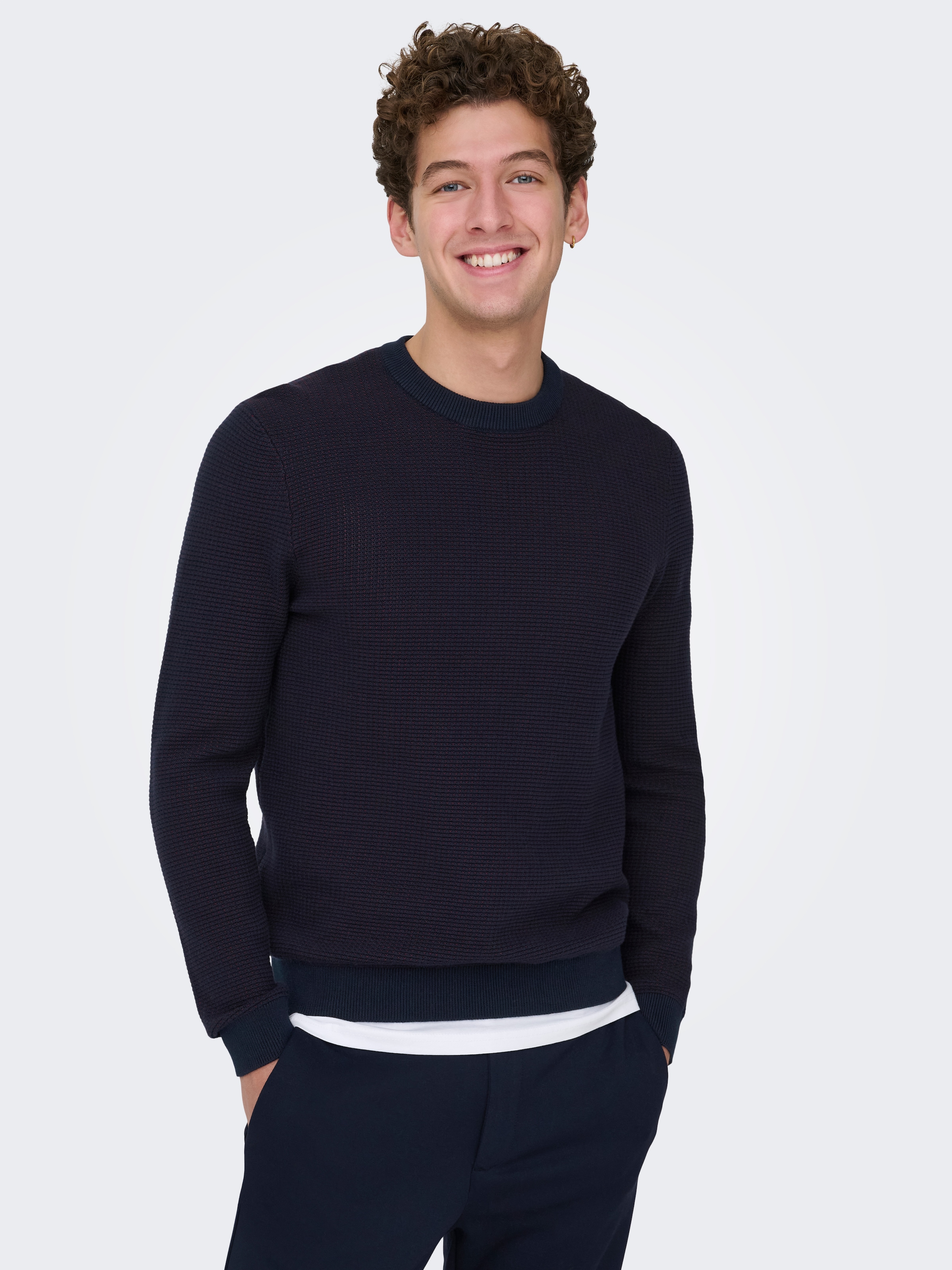 ONLY & SONS Pull en tricot »ONSDAVE REG LS CREW NECK KNIT NOOS« coton, coupe régulière