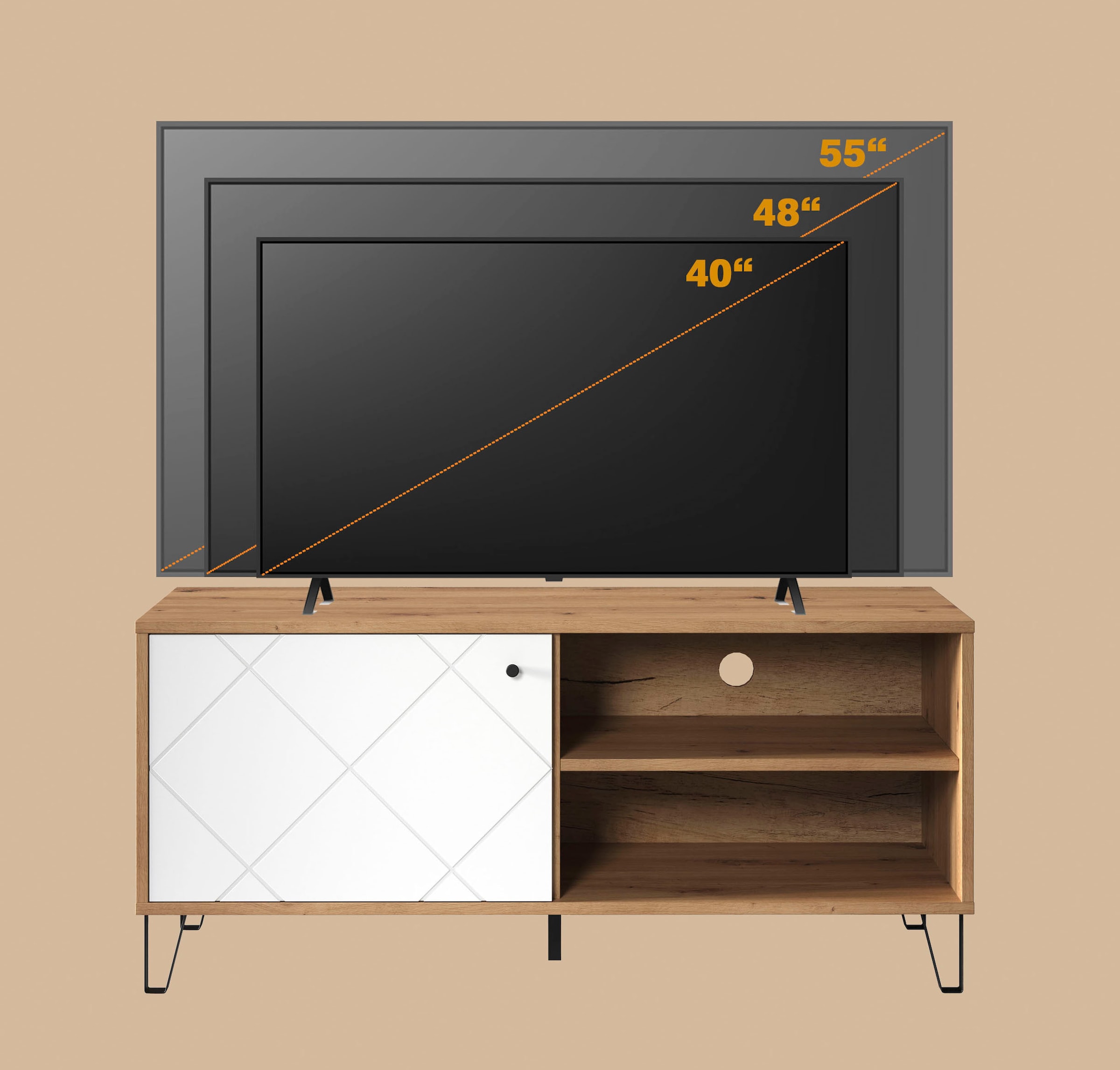 Home affaire Lowboard »Tarragona TV-Kommode« TV-Unterteil mit 1 Tür & 2 Fächern - (B/T/H) 123/40/56 cm