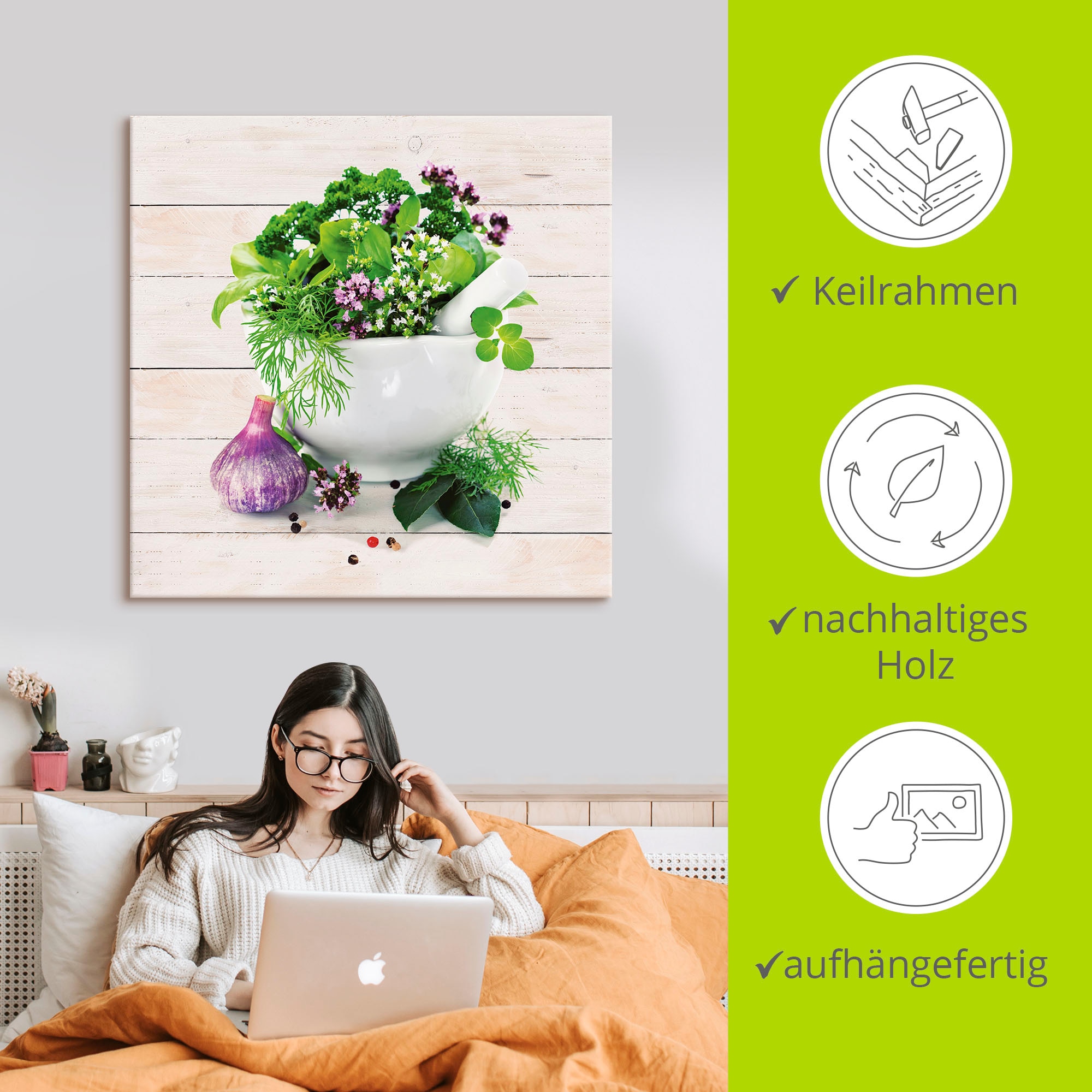 Artland Leinwandbild »Heilkräuter auf weissem Hintergrund Küche« Arrangements 1 Stk. tlg. als Alubild, Outdoorbild, Leinwandbild, Poster, Wandaufkleber