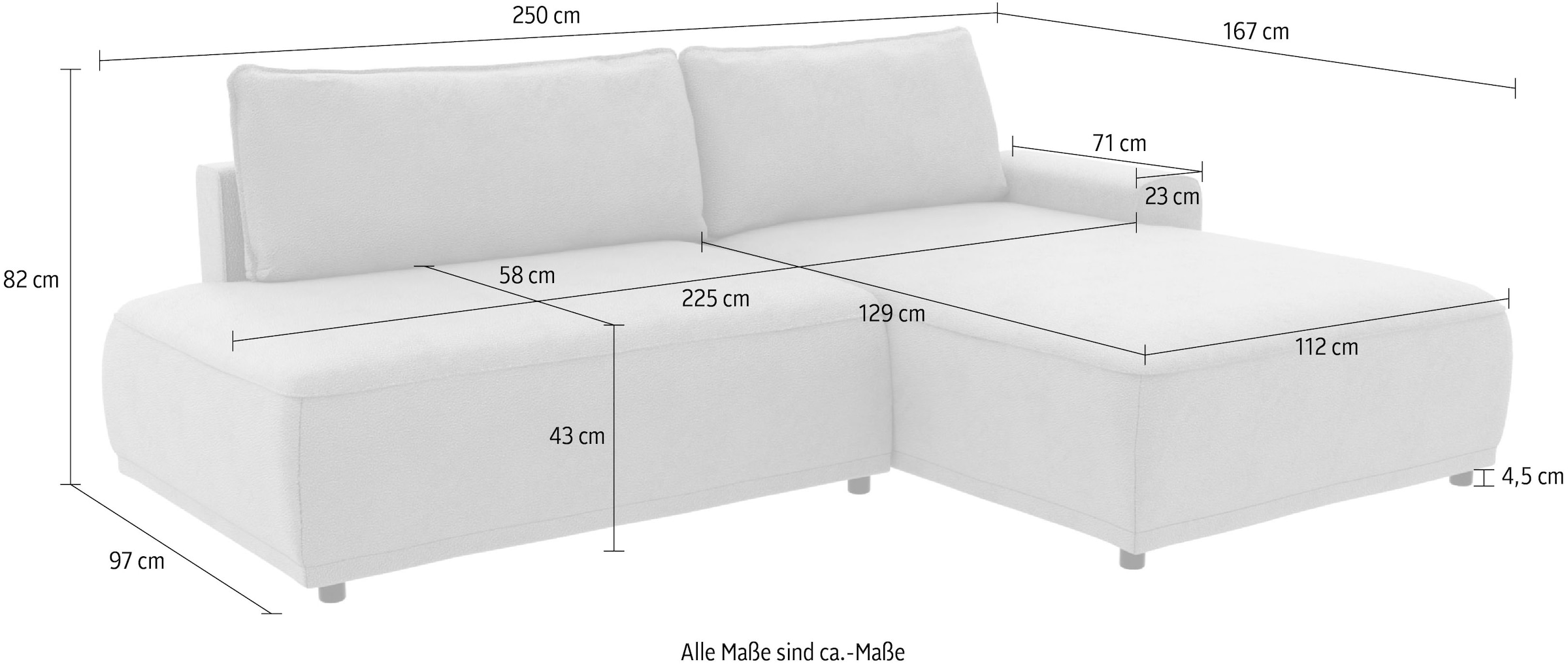 TRENDMANUFAKTUR Ecksofa »Fordon II, Schlafsofa mit Bettkasten, Couch in L-Form, Breite 250 cm« in Struktur LUMOS, 3D-Effekt, anthrazit, Armlehne rechts