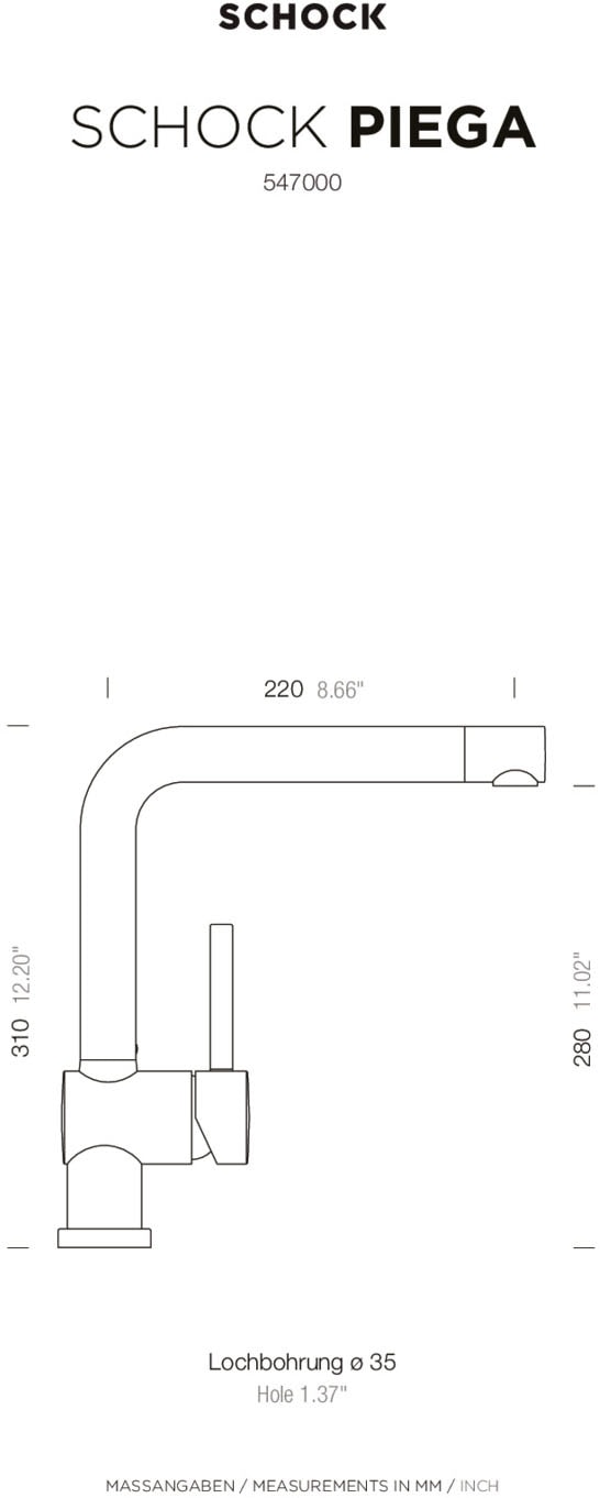 Schock Robinetterie de cuisine »Piega« Hochdruck, Festauslauf, Temperaturbegrenzer, Schwenkbereich 360°