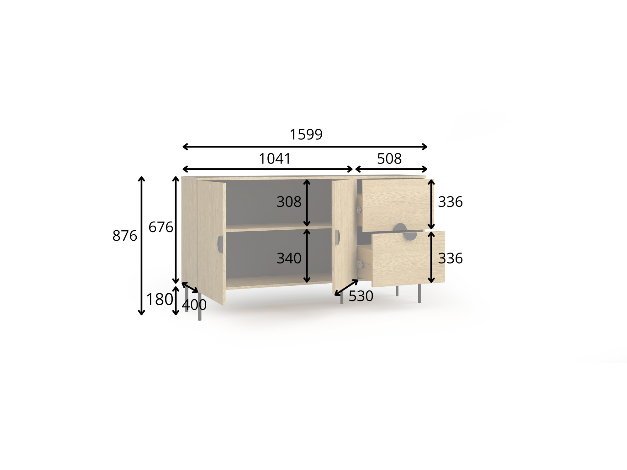 Home affaire Commode »BELLOT Sideboard mit 2 Schubladen und 2 Türen, B/T/H: 213/40/87,6 cm« Schubkastenkommode mit Metallgriffen und viel Stauraum