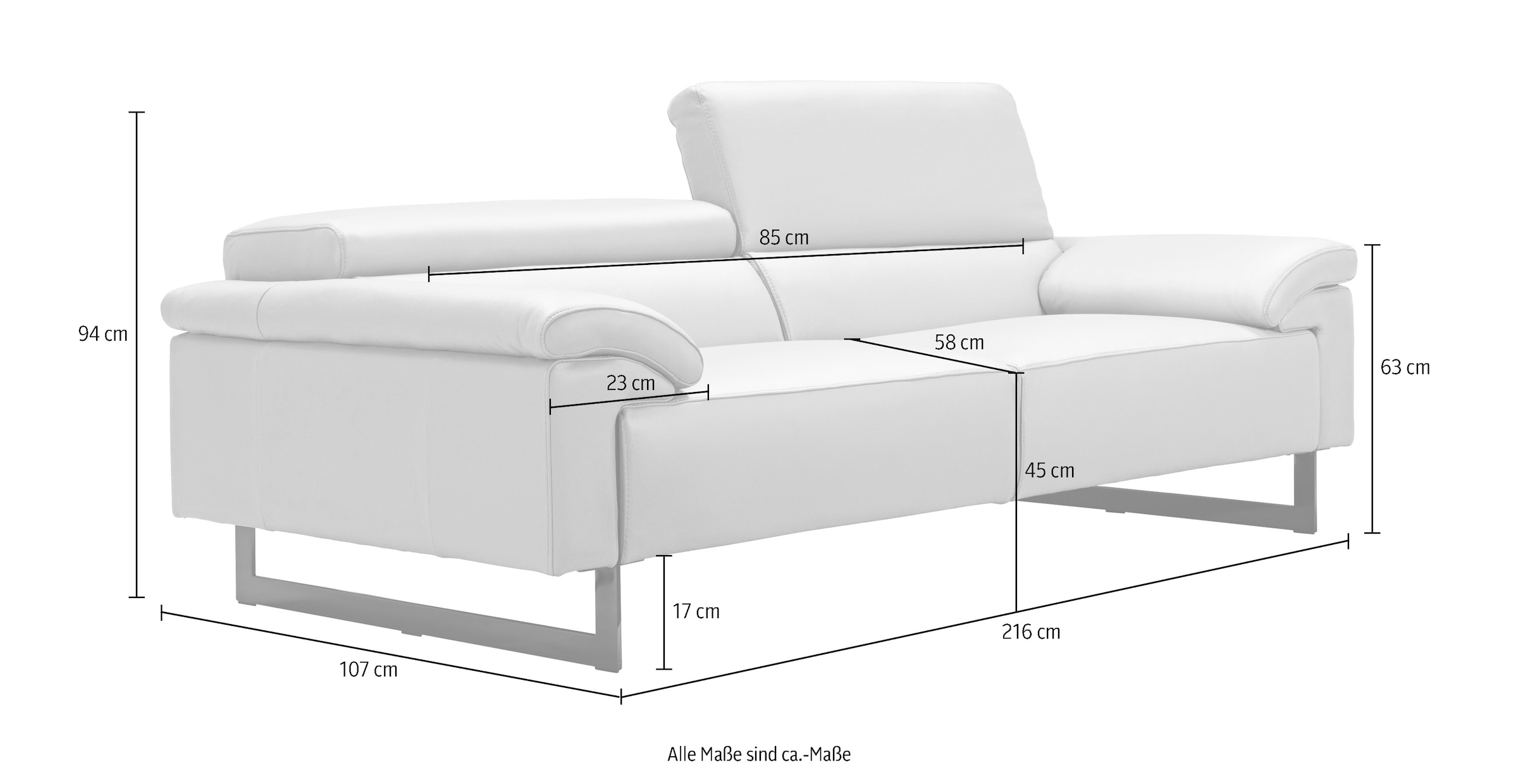 Egoitaliano 2,5-places »Malika, Designsofa mit hohem Sitzkomfort, edel und bequem« inkl. Kopfteilverstellung und chromfarbenen Metallfüssen