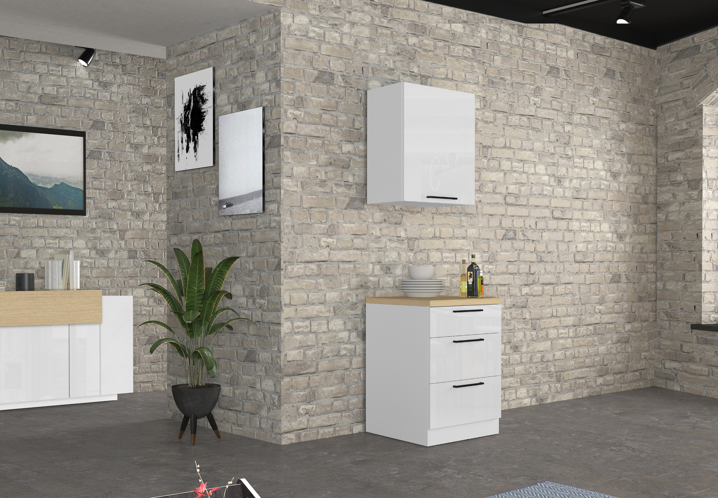 KOCHSTATION Armoire suspendue »Luna, Oberschrank,  Küchenhängeschrank, Made in Italy« B/T/H: 60×35×71 cm, zusätzlicher Stauraum über der Arbeitsfläche