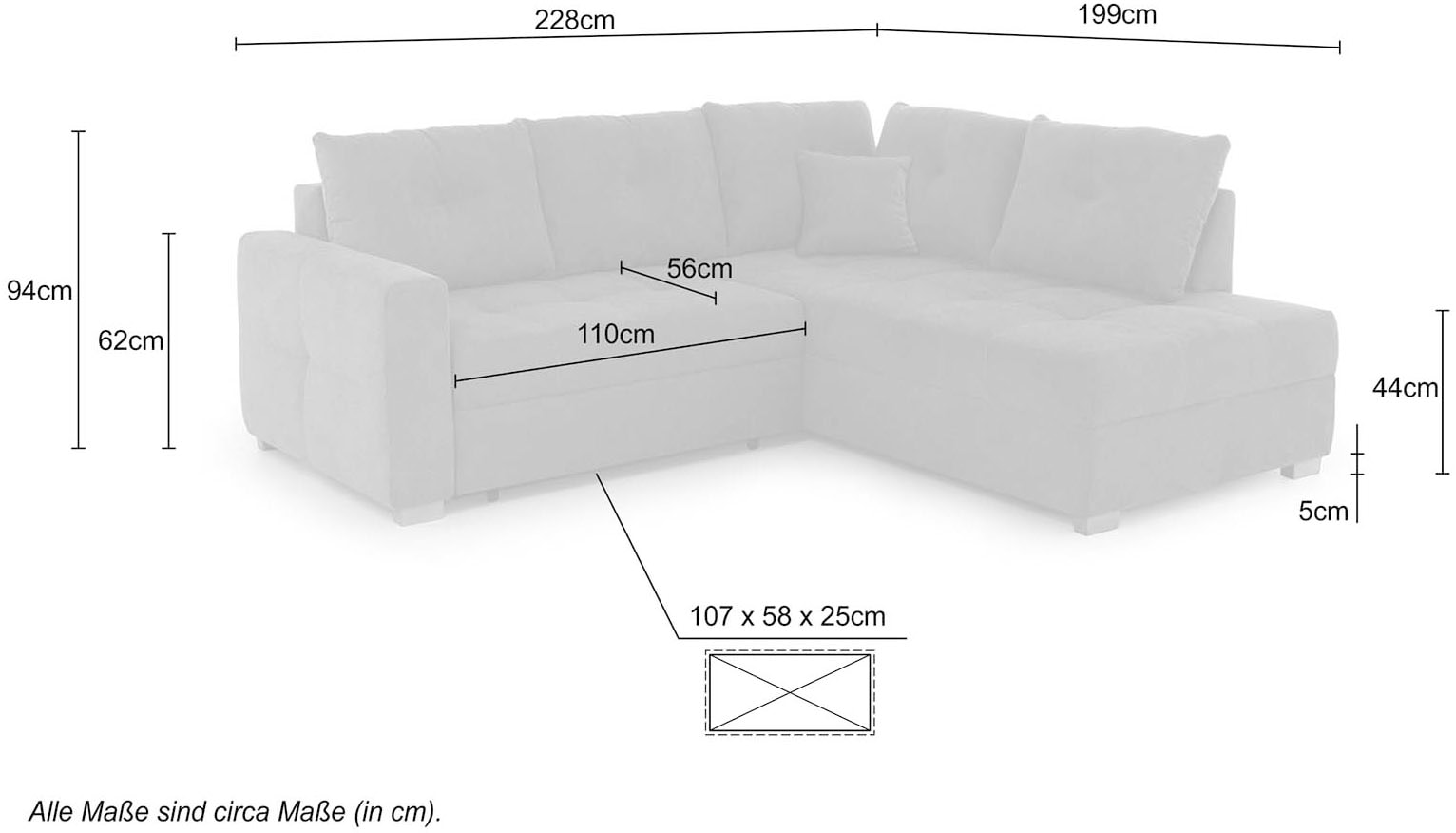 Jockenhöfer Gruppe Ecksofa »Heidelberg L-Form, B: 228 cm« mit Schlaffunktion, Bettkasten & Zierkissen