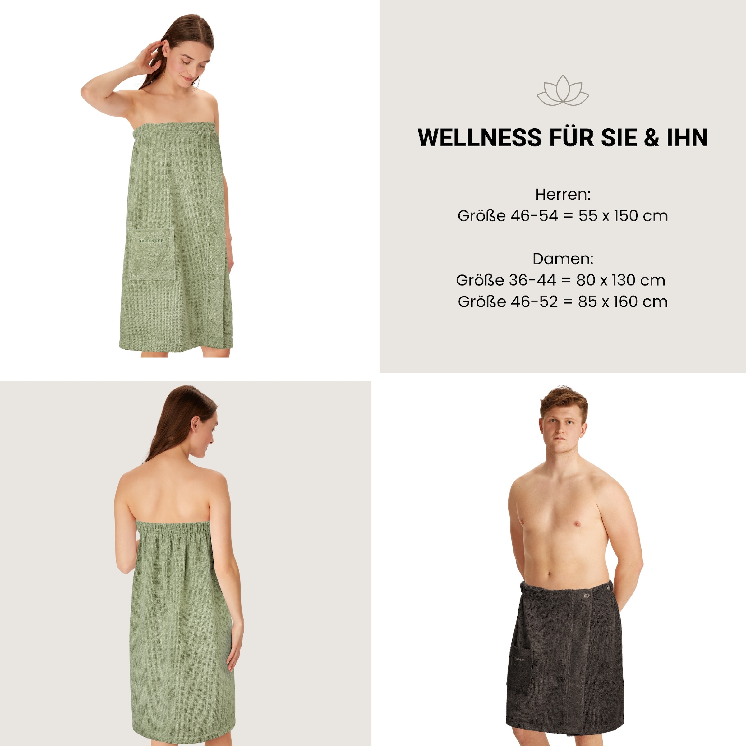 Schiesser Sarong »Saunakilt Turin für Damen in angesagter Reiskornoptik« 1 cuis Made in Green