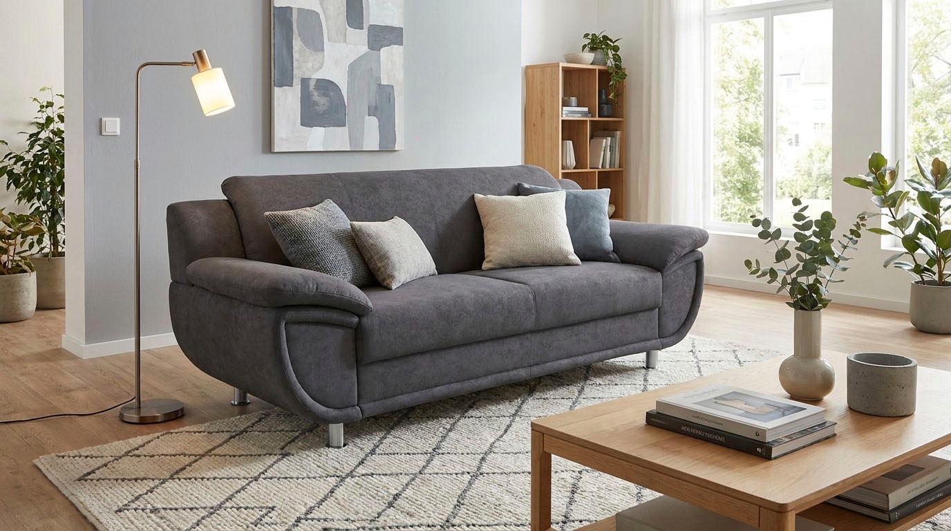 TRENDMANUFAKTUR 3-places »Rondo, Breite 207 cm, breite Armlehnen, Füsse chromfarben« au choix avec ressorts, housses faciles d'entretien, notre prix bas permanent