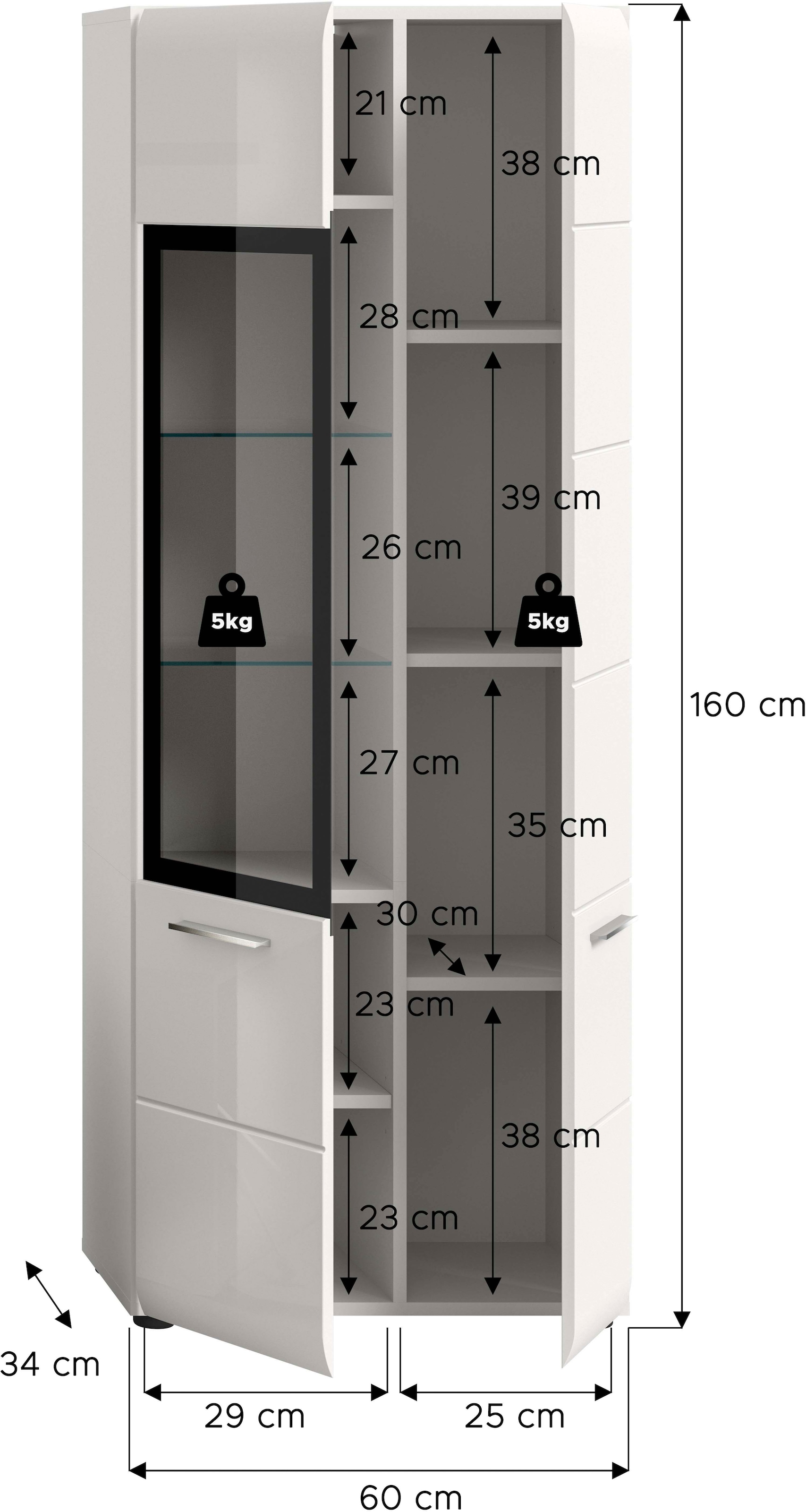 Home affaire Vitrines »FLORENZ, Höhe: 160 cm, hochwertige MDF-Front, Glastür, Glasböden« 1 cuis tlg. Vitrine, Vitrine weiss, Vitrinenschrank, Wohnzimmervitrine, Wohnzimmer
