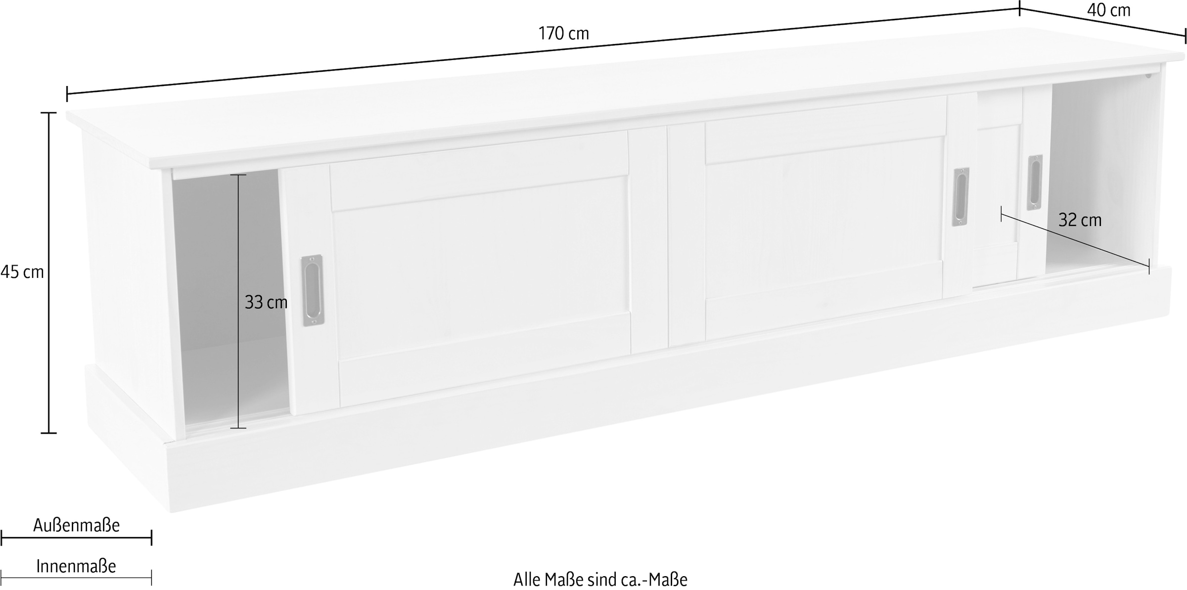 GOODproduct Table basse »Schröder« Kommode mit 3 Schiebetüren, aus massivem Kiefernholz