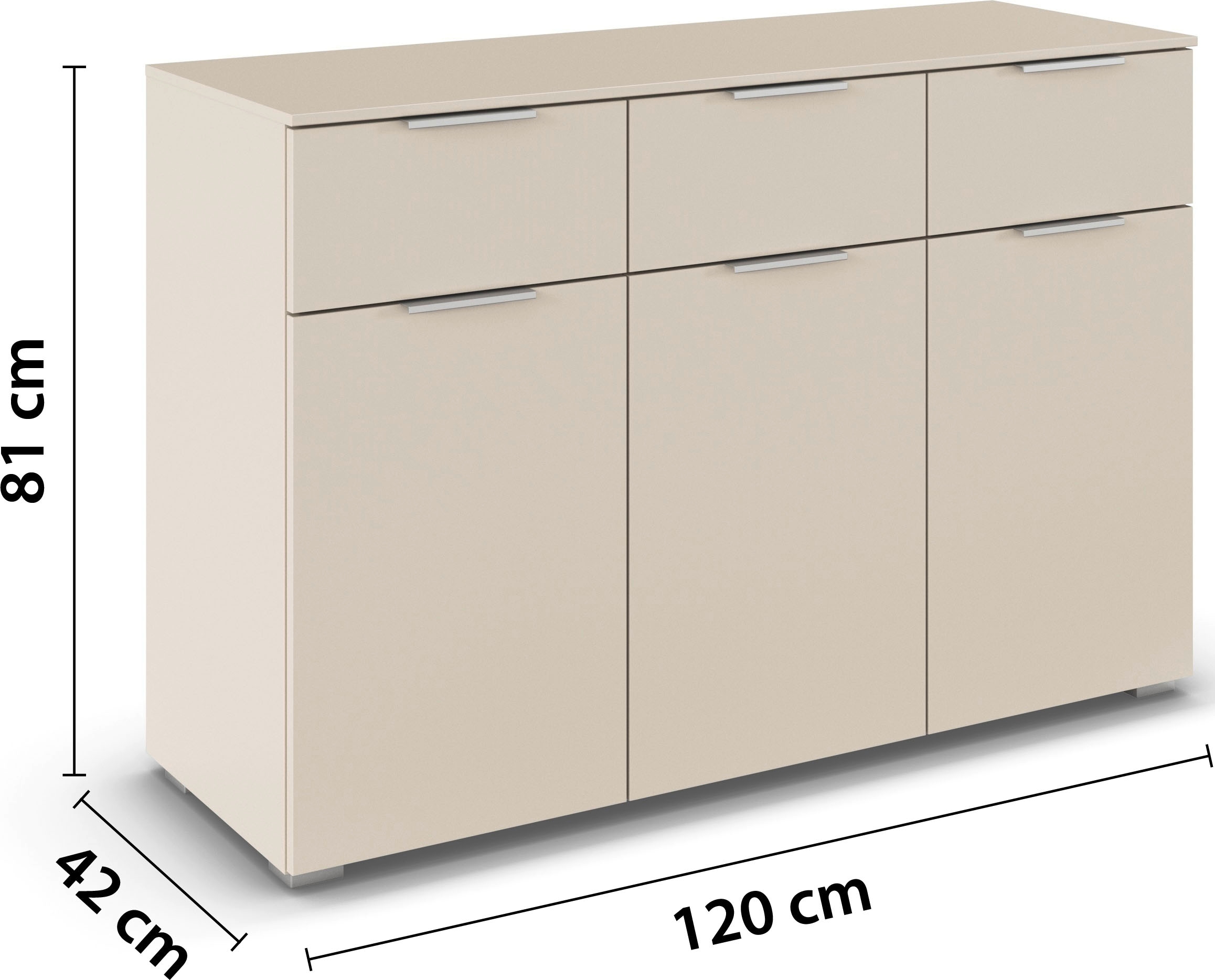 GOODproduct Kombikommode »Kommode Sideboard Schubladenkommode Schlafzimmerkommode CORTONA« Breite 120 cm inkl. SOFT-CLOSE-FUNKTION, mit moderner Dekor-Front,  mit 3 Schubladen und 3 verstellbaren Einlegeboden MADE IN GERMANY
