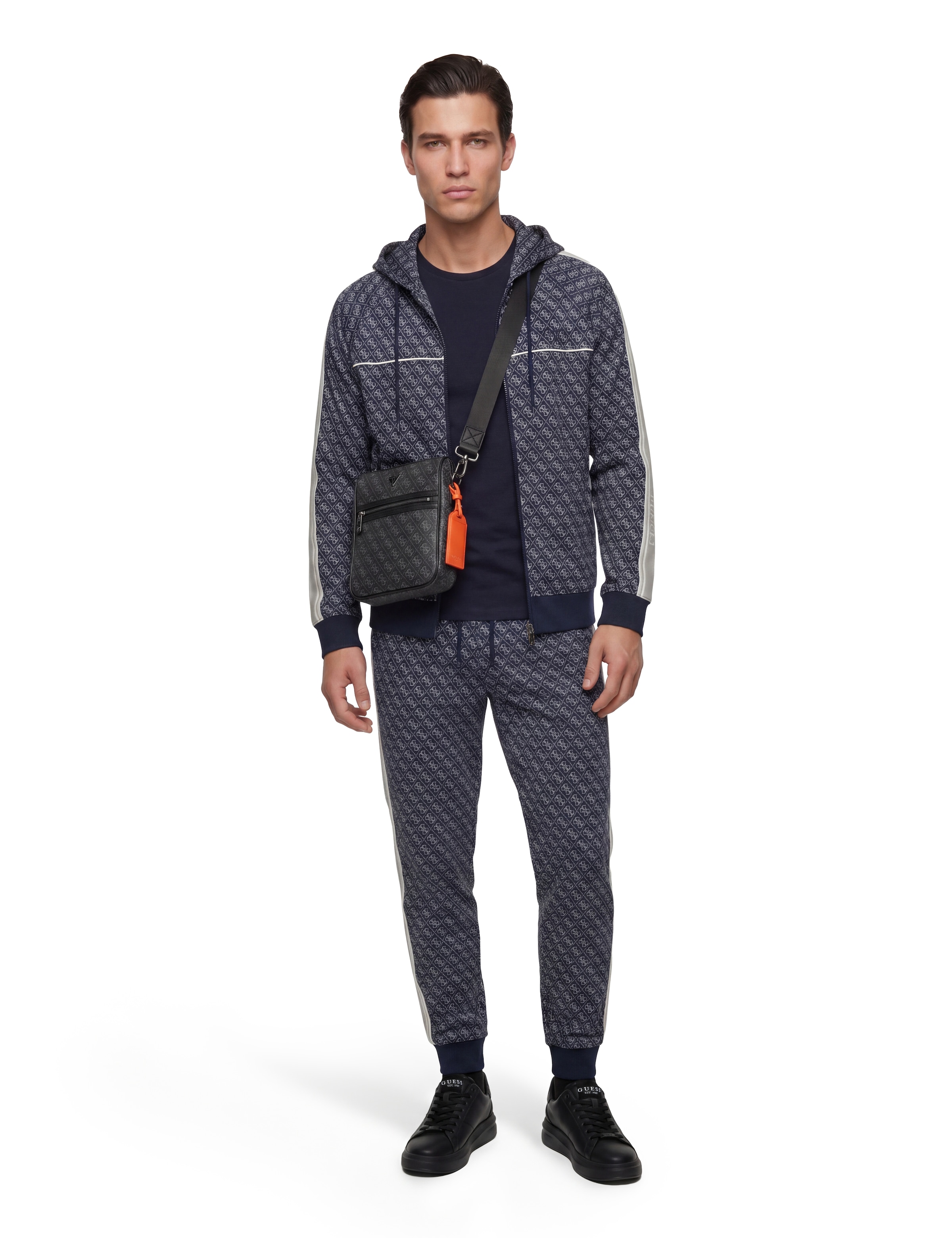 Guess Pantalon de jogging »PARIMO 4G CUFFED«  ceinture élastique, coupe régulière, bords-côtes, détails rayés