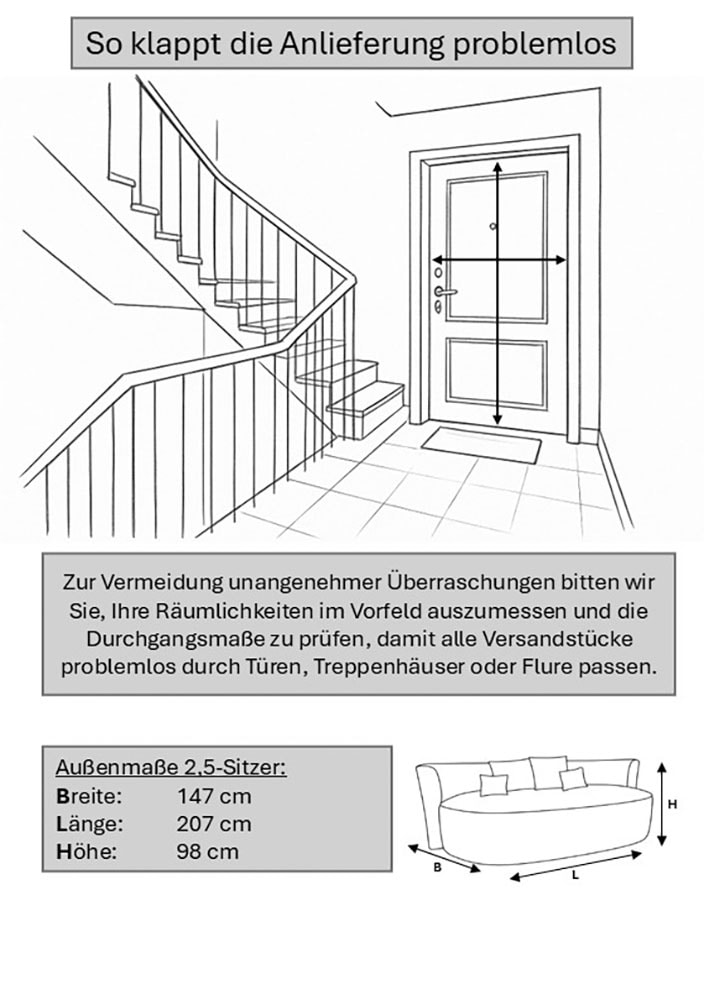 LeGer Home by Lena Gercke 2,5-Sitzer »ISALIE, rundes Loungesofa, mit Kissen, perfekt gepolstert« moderne Stoffe, mit 4 Zierkissen, extra grosse Sitzfläche