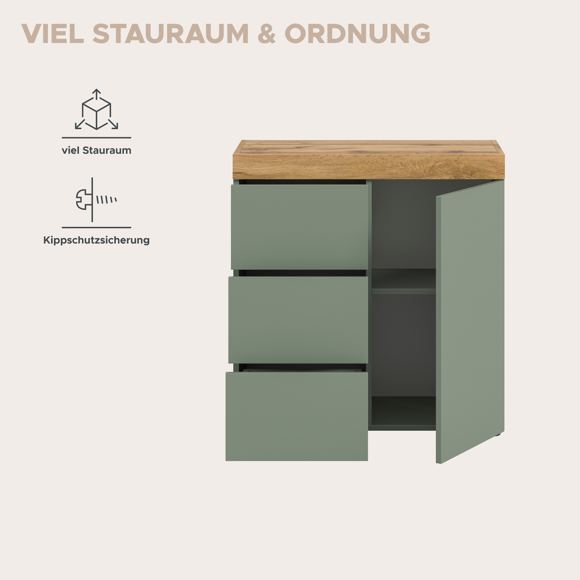 GOODproduct Kommode »MAMBO, Breite 77cm, 1 Tür, 3 Schubkästen, push-2-open« 2 farbige Ausführung, in verschiedenen Farben erhältlich, 1 Stk. tlg. Kommode, Anrichte, Wohnzimmer, Schlafzimmer