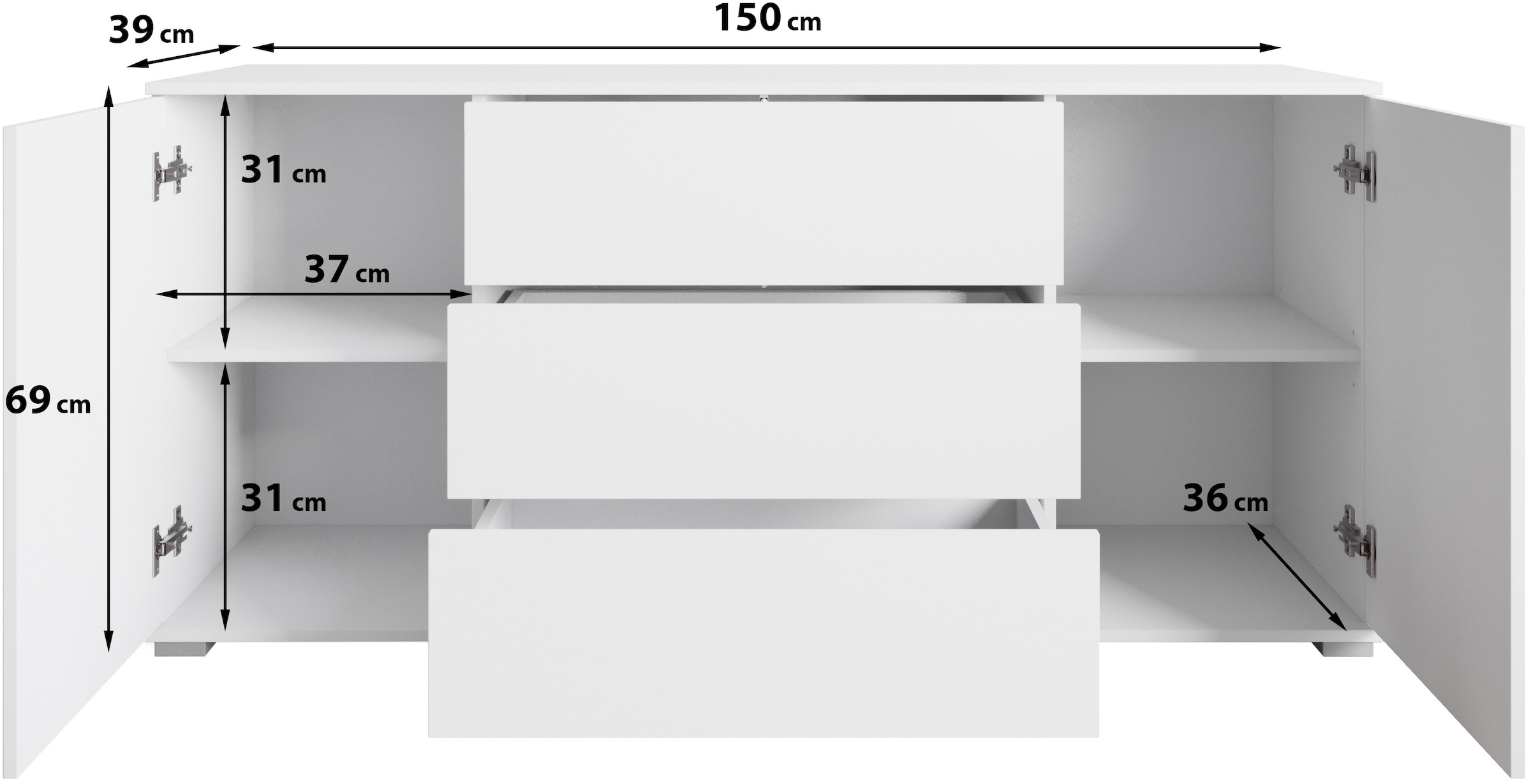 GOODproduct Buffet »Kenia, Kommode für das Schlafzimmer/Wohnzimmer« 1 cuis tlg. Modernes Sideboard mit 3 Schubladen und 4 Fächern,  Breite 150 cm
