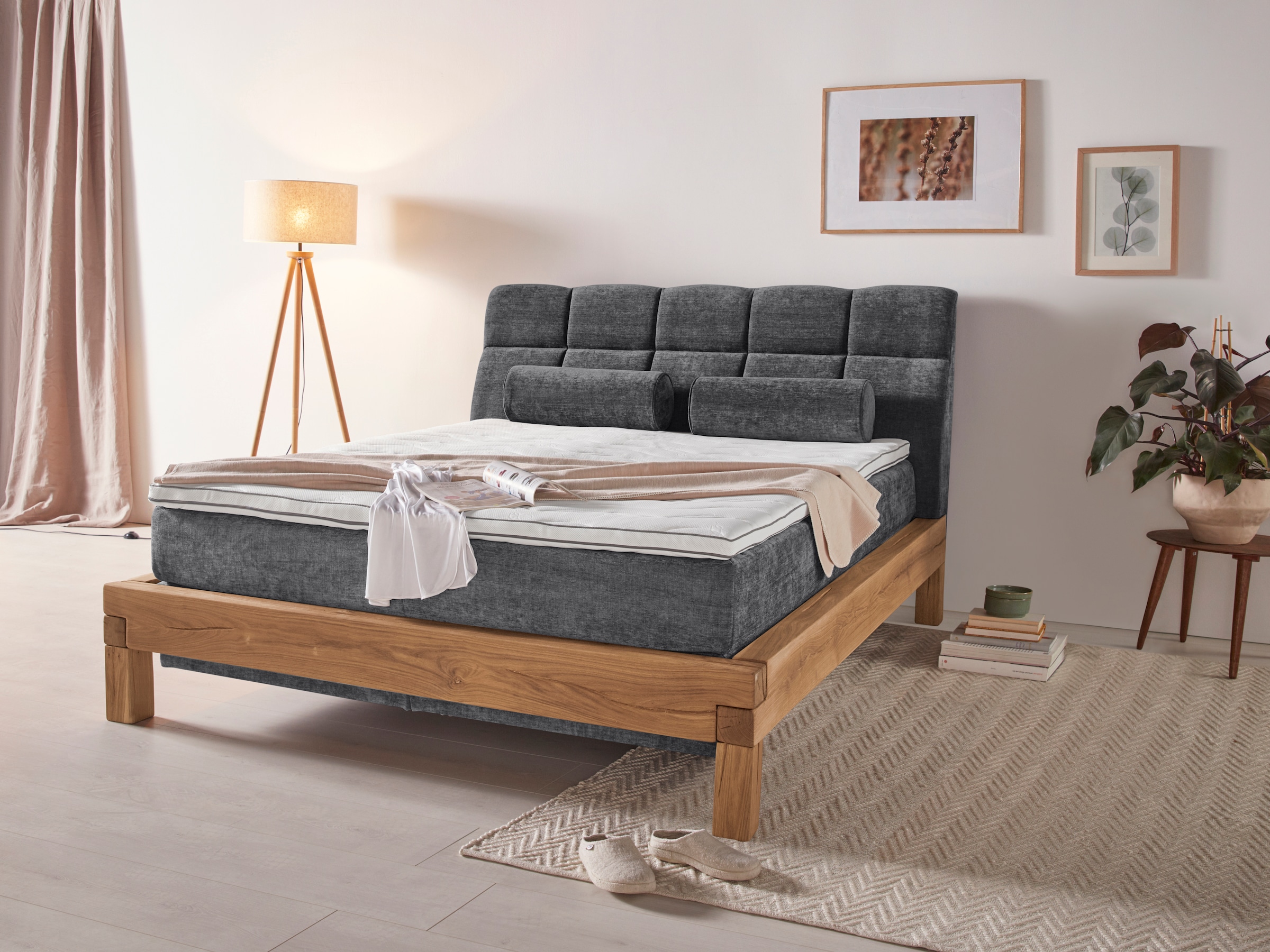 Home affaire Boxspringbett »VILLADS inkl. Taschenfederkernmatratze H2-H4 und Topper« Inside-Boxspring, recycelte Bezugsstoffe, Liegefläche 160 cm x 200 cm