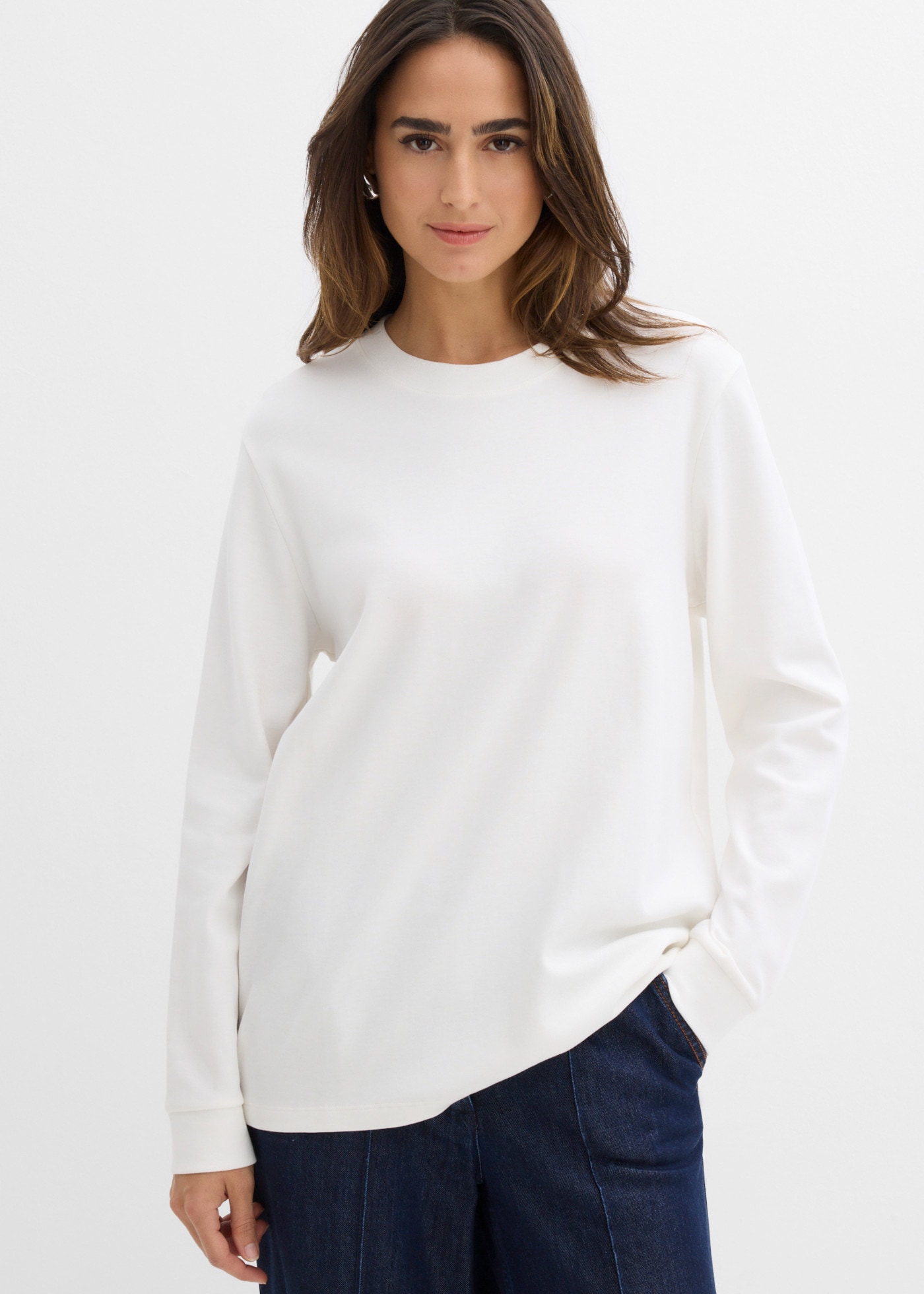 bonprix T-shirt à manches longues coupe oversize, en coton pur, style décontracté