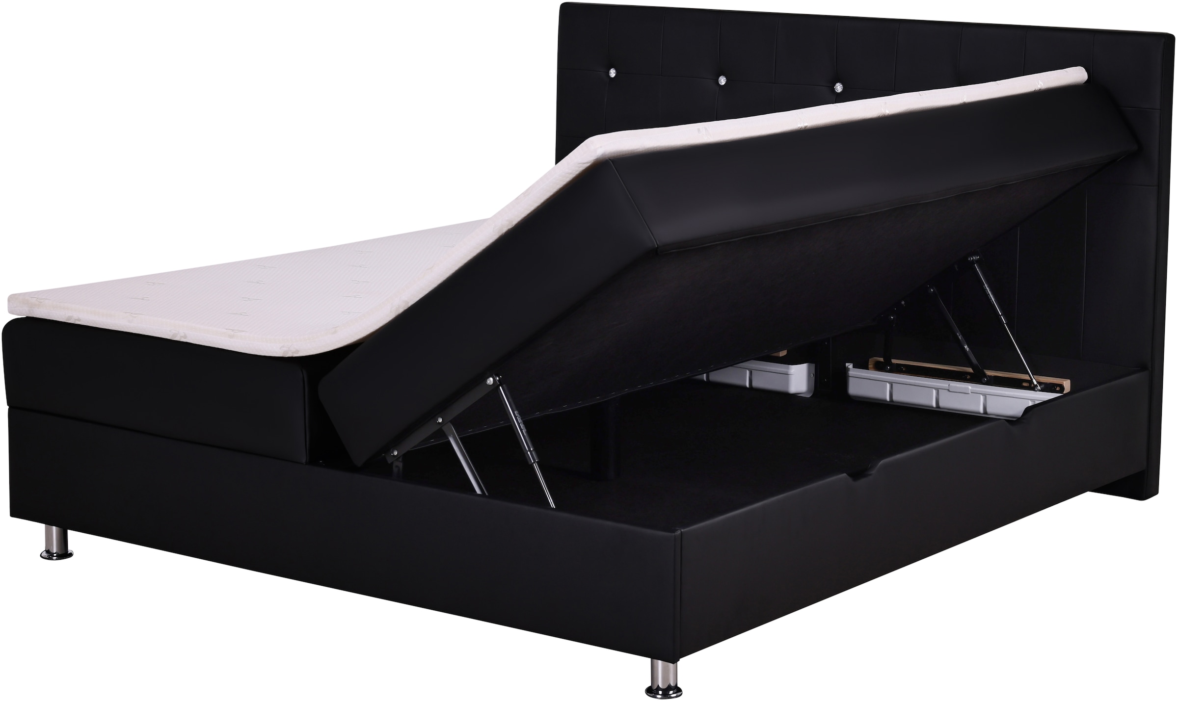 Home affaire Lit de boxe »Big Noux aus schwarzem Kunstleder mit Kristallsteinen im Kopfteil« inkl. Bettkasten, erhältlich in der Grösse 180x200cm