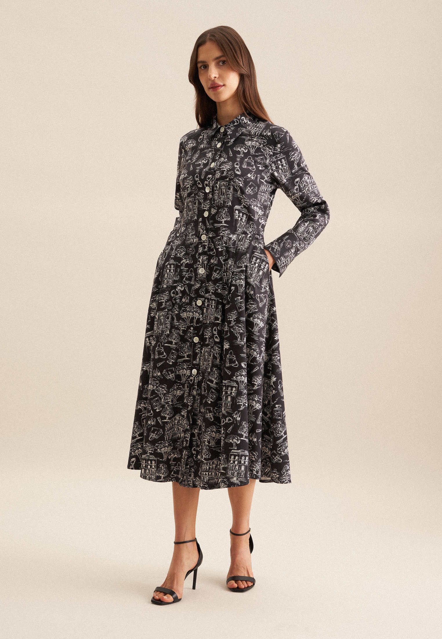 seidensticker Sommerkleid »Schwarze Rose« Langarm Kragen Druck