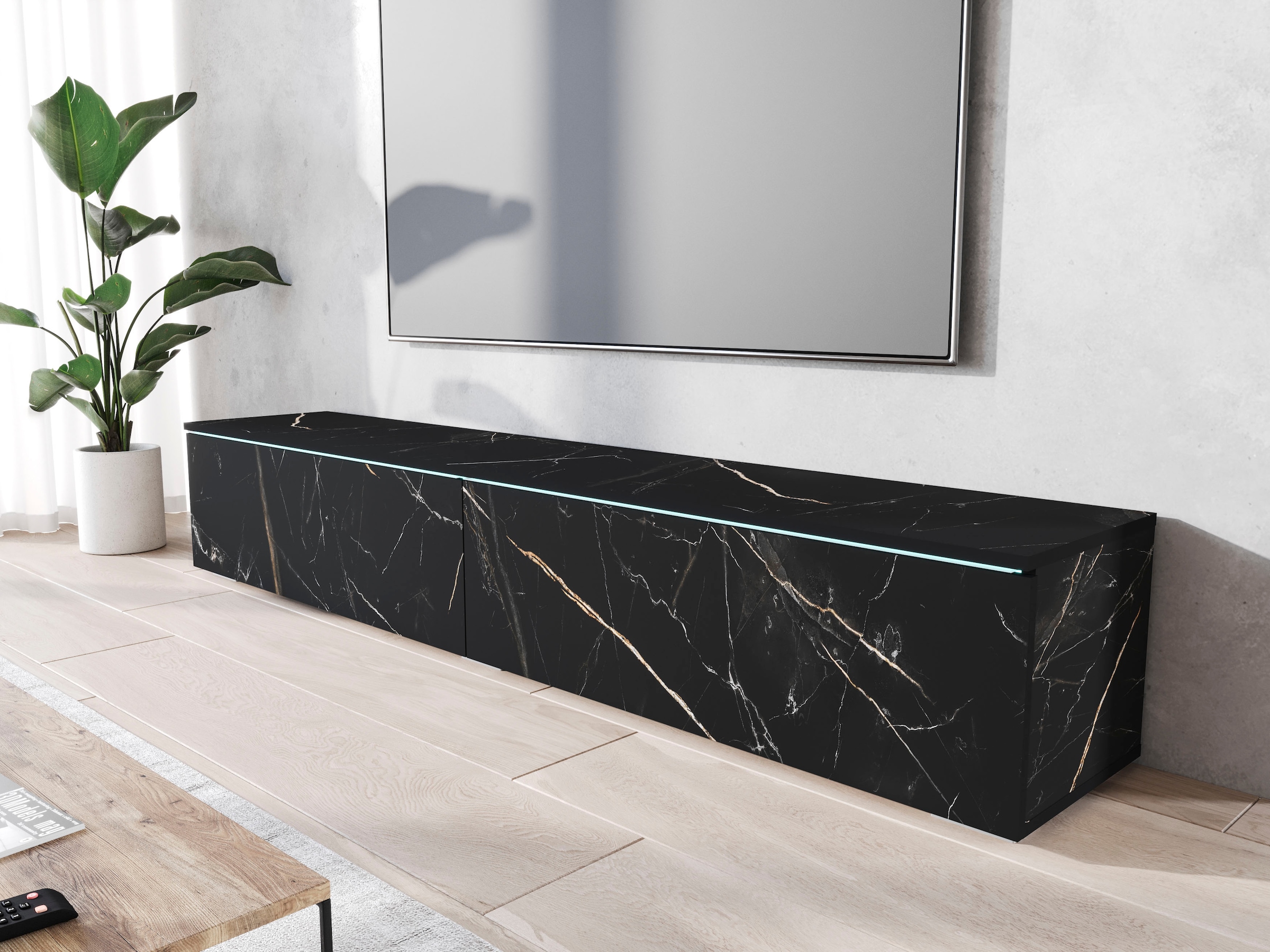 Home affaire Lowboard »LOWBOARD VERA, wahlweise mit oder ohne Beleuchtung« Modernes griffloses TV-Board, 180 cm TV-Schrank, stehend und hängend