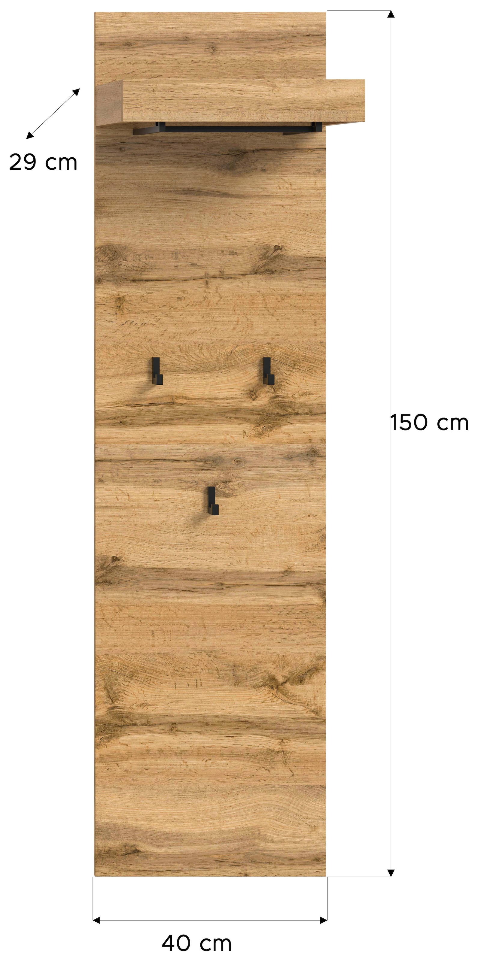 GOODproduct Garderobenpaneel »MAMBO, Höhe 150cm, 3 Haken, Ablageboden, Garderobenstange« individuell mit weiteren Artikeln der Serie MAMBO kombinierbar, 1 Stk. tlg. Paneel, Garderobe, Flur, Diele, Hakenleiste