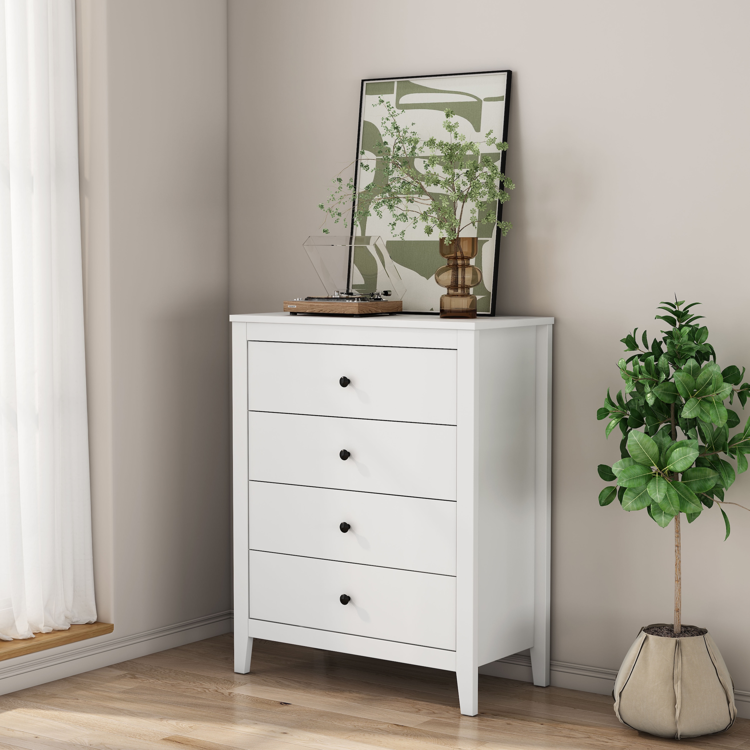 GOODproduct Schubkastenkommode »Borkum Sideboard mit 4 Schubladen Bestseller Landhaus weiss« hochwertige schwarze Griffe aus Metall, 
