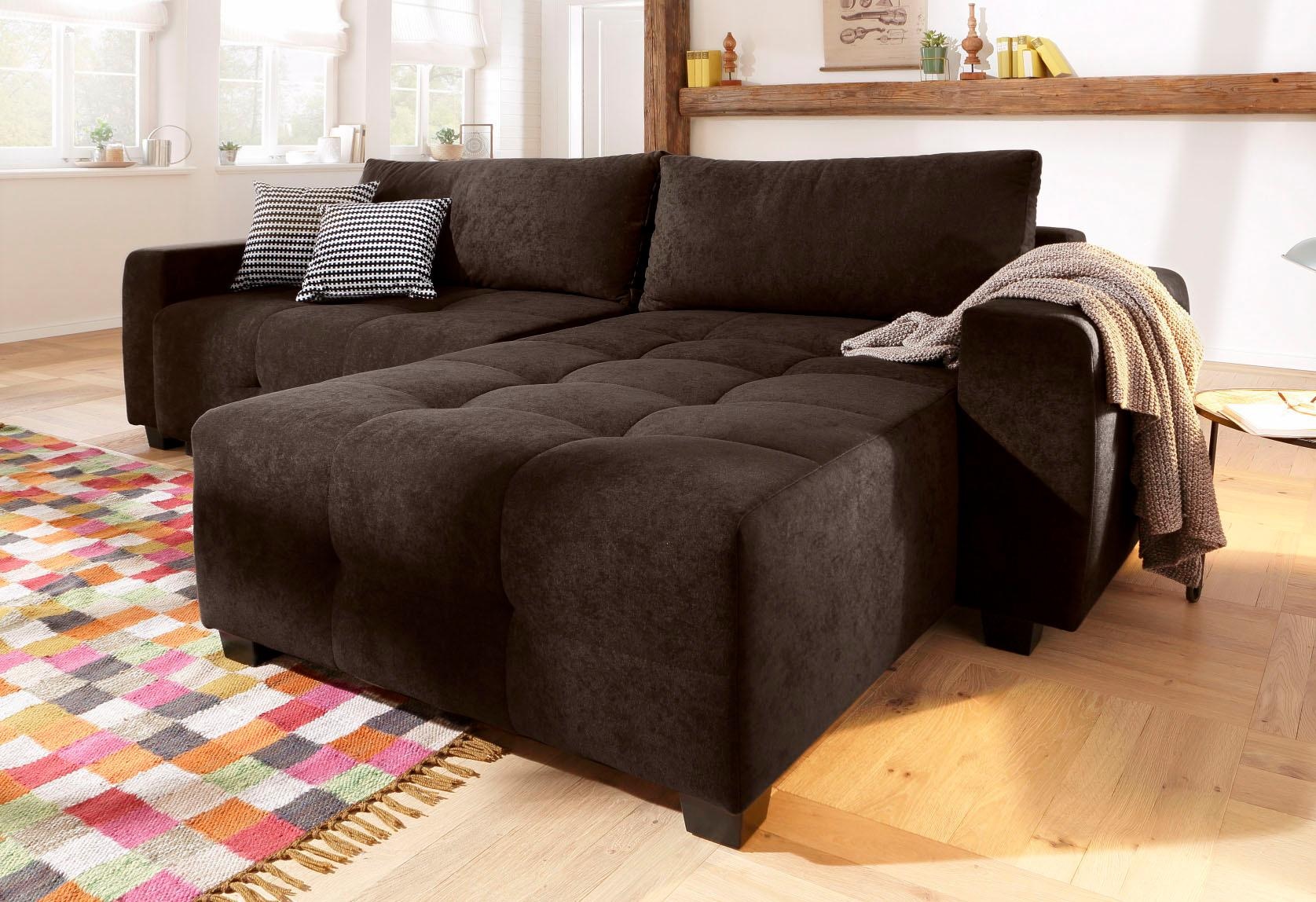 Home affaire Canapé d'angle »Bella L-Form, B: 254 cm« mit 2 Zierkissen, optional Bettfunktion & Bettkasten, Federkern