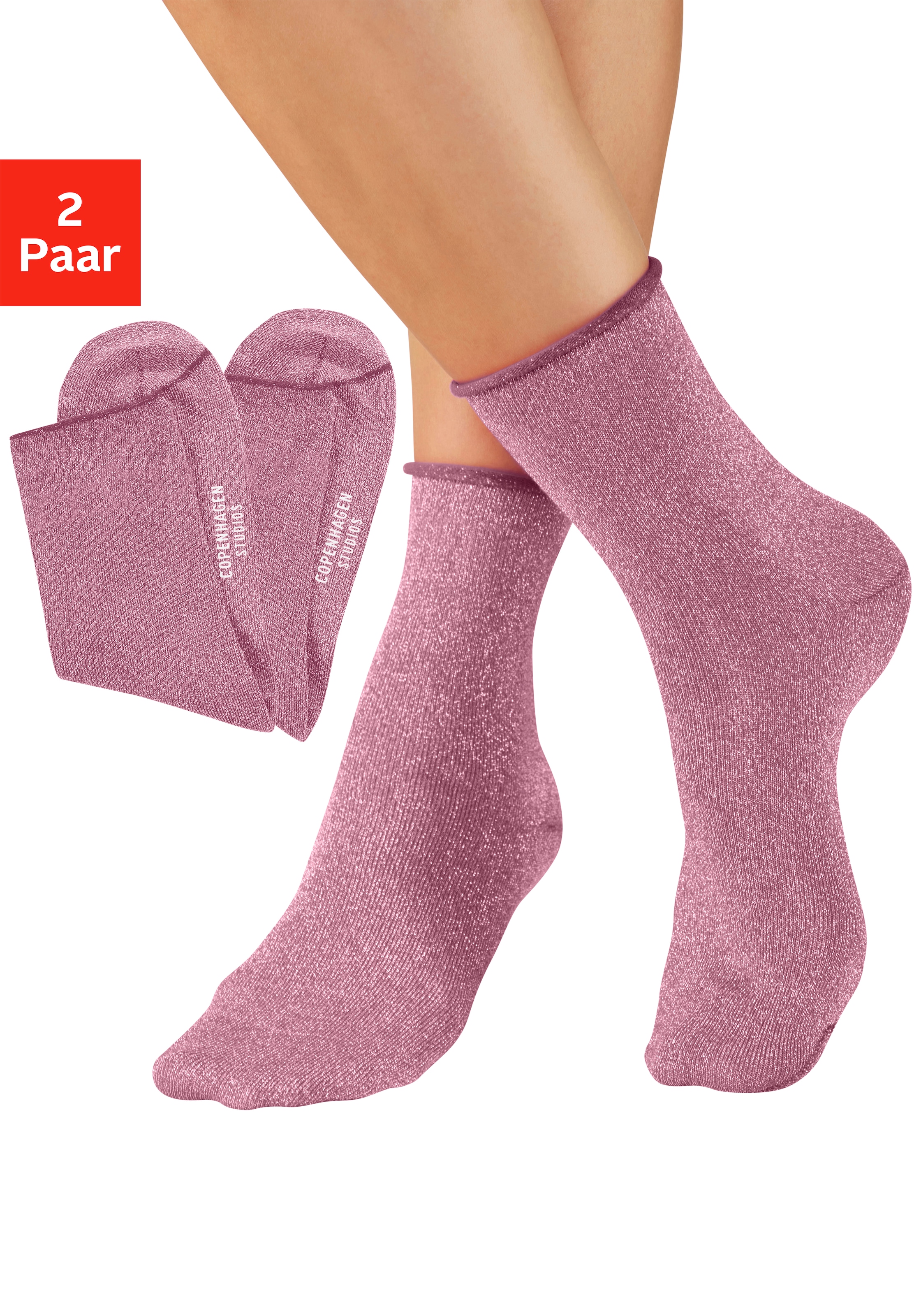 Copenhagen Studios Socken Packung, 2 Paar tlg. mit glitzernden Metallfäden
