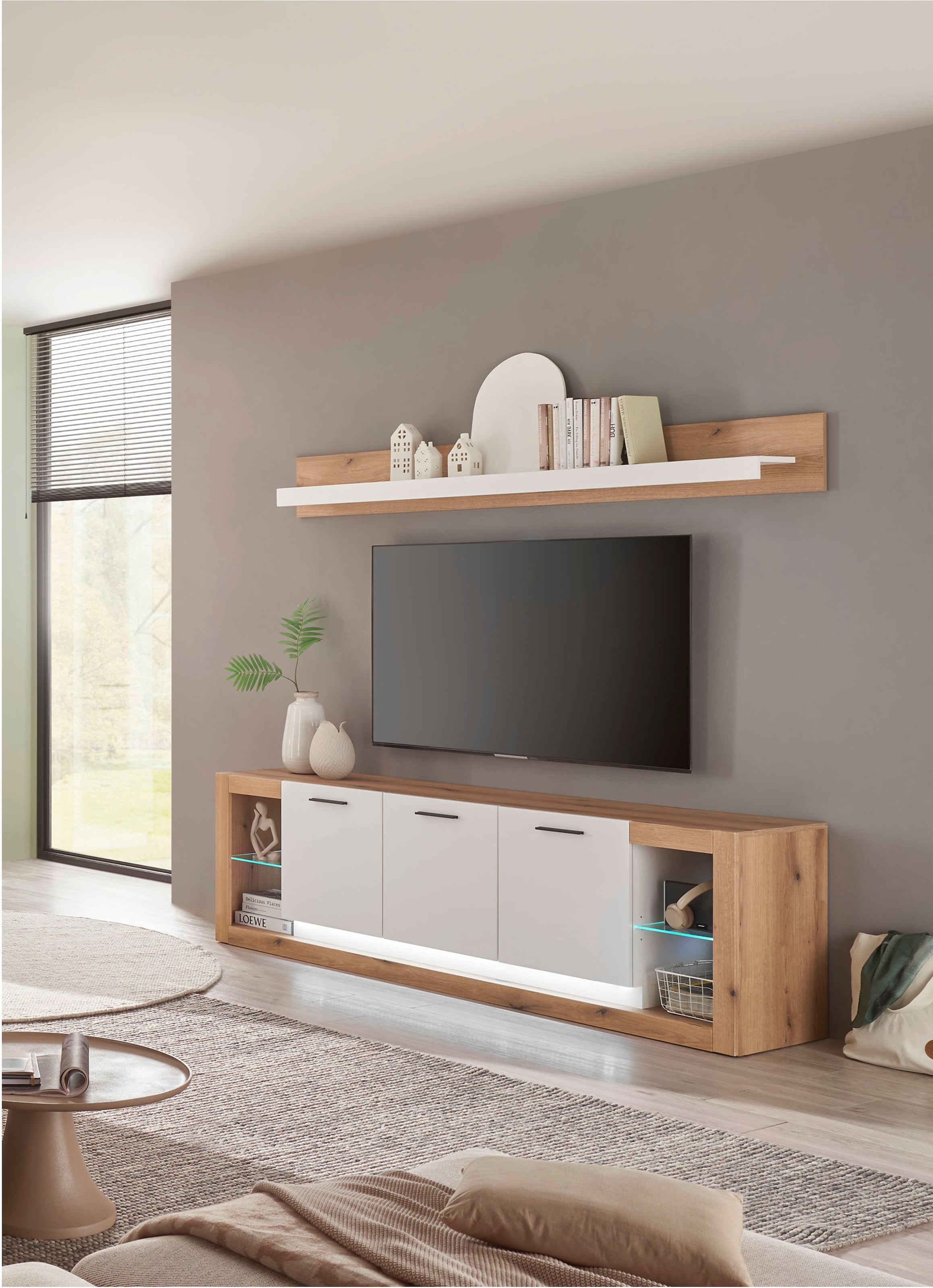 Home affaire Meuble mural »Brixen, moderne Anbauwand, Wohnzimmer-Set, Eiche Evoke Dekor mit Weiss« Ensemble, 2 cuis tlg.