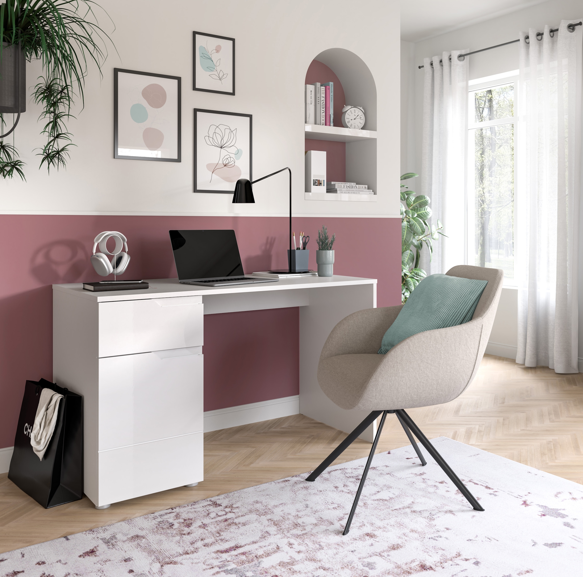 Home affaire Schreibtisch »CAPRI, 1 Schubkasten & 1Tür  inkl. eingefasster Griffmulde« Computertisch, Home-Office-Tisch, Bürotisch, Office Desk