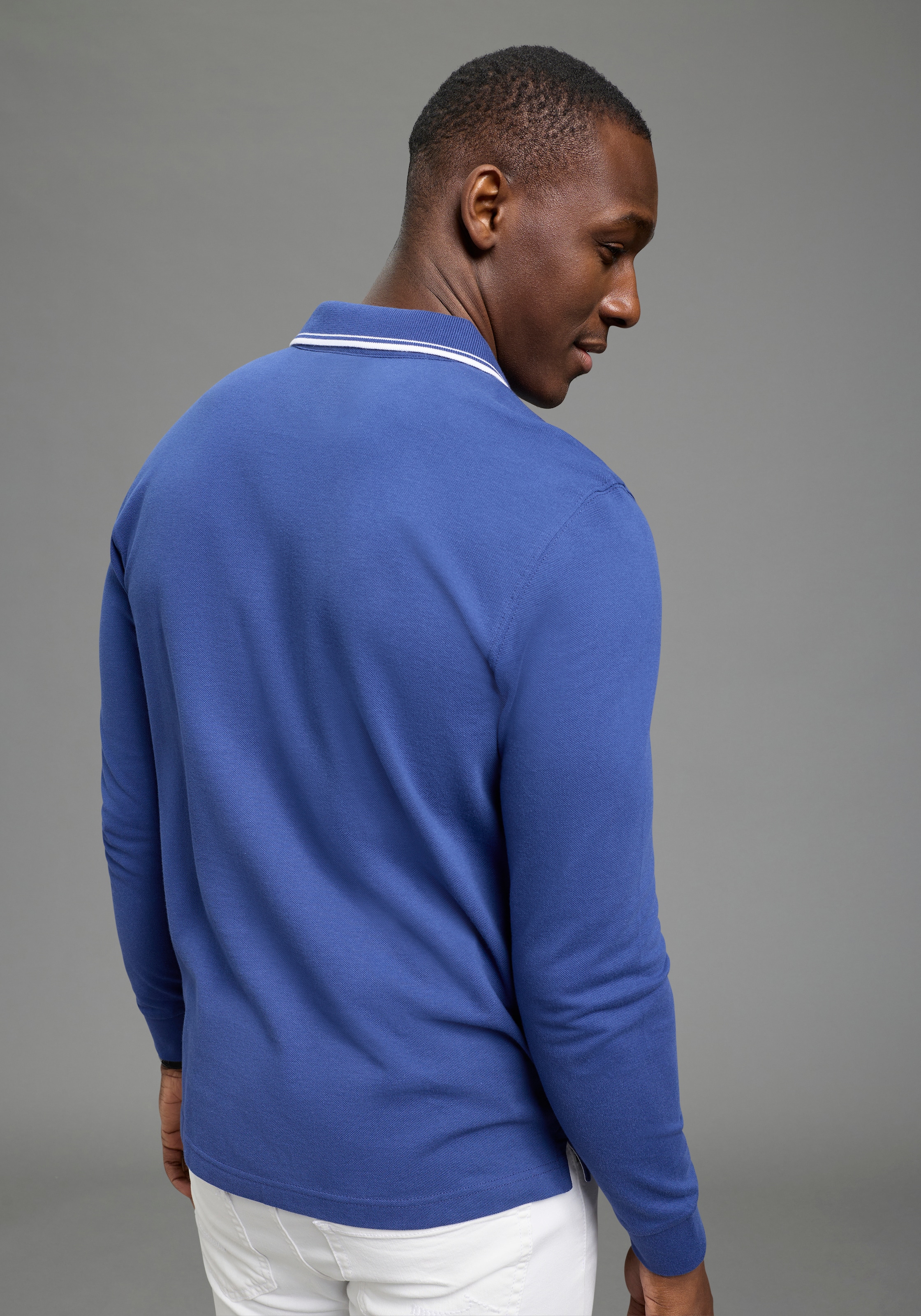 DELMAO Polo à manches longues »Neue Kollektion!« coupe étroite, manches longues, uni, en piqué