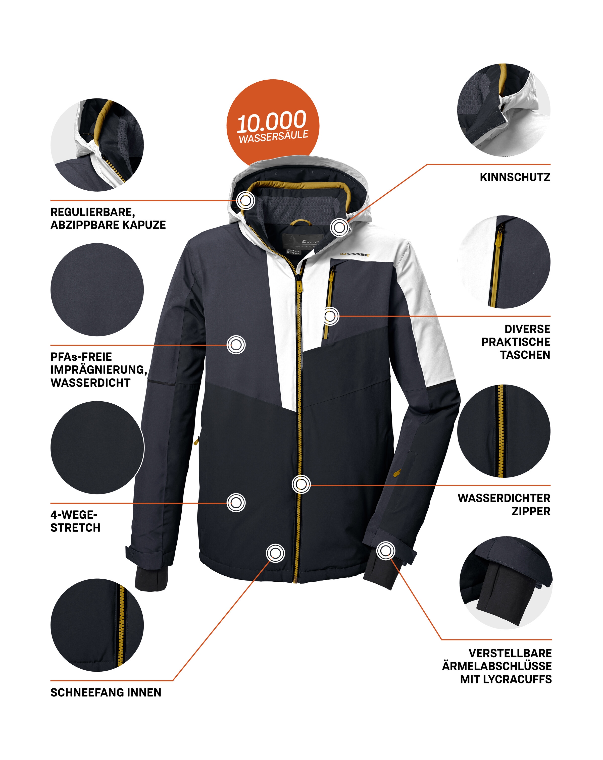 Killtec Veste de ski »KSW 76 MN SKI JCKT« veste fonctionnelle homme : étanche, respirante, stretch 4 directions