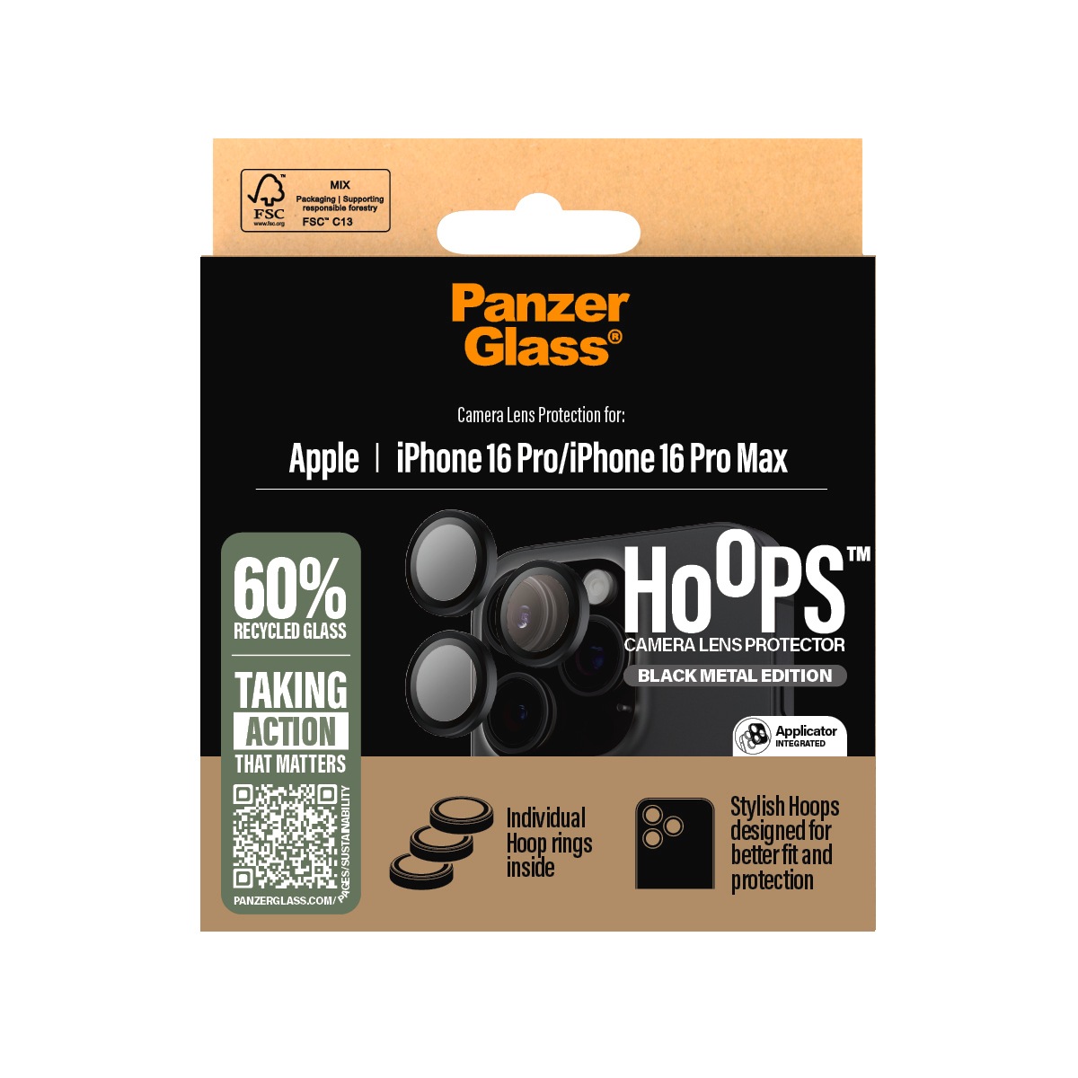 PanzerGlass Kameraschutzglas »Hoops Camera Lens Protection« für Apple iPhone 16 Pro;Apple iPhone 16 Pro Max 3 Stk. tlg. Lens Cover, Schutzfolie, Schutzglas, kratz- & stossfest