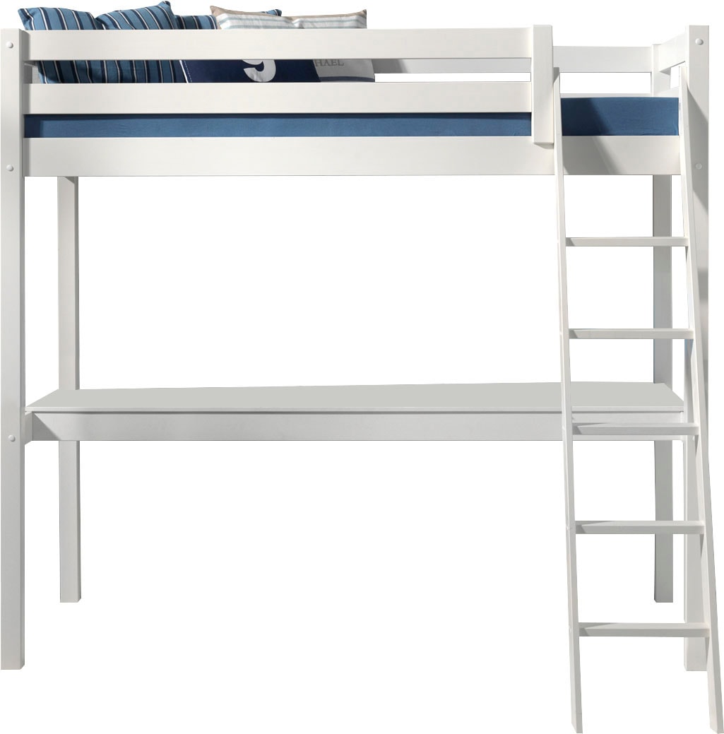 Vipack Lit superposé »Pino, Kiefer massiv, sehr standfest, Made in Europe, mit Sessel« L/H/P env. 209x190x215 cm, avec grand plan de travail et échelle,  incl. sommier à lattes réglable, protection anti-chute, 2 largeurs au choix