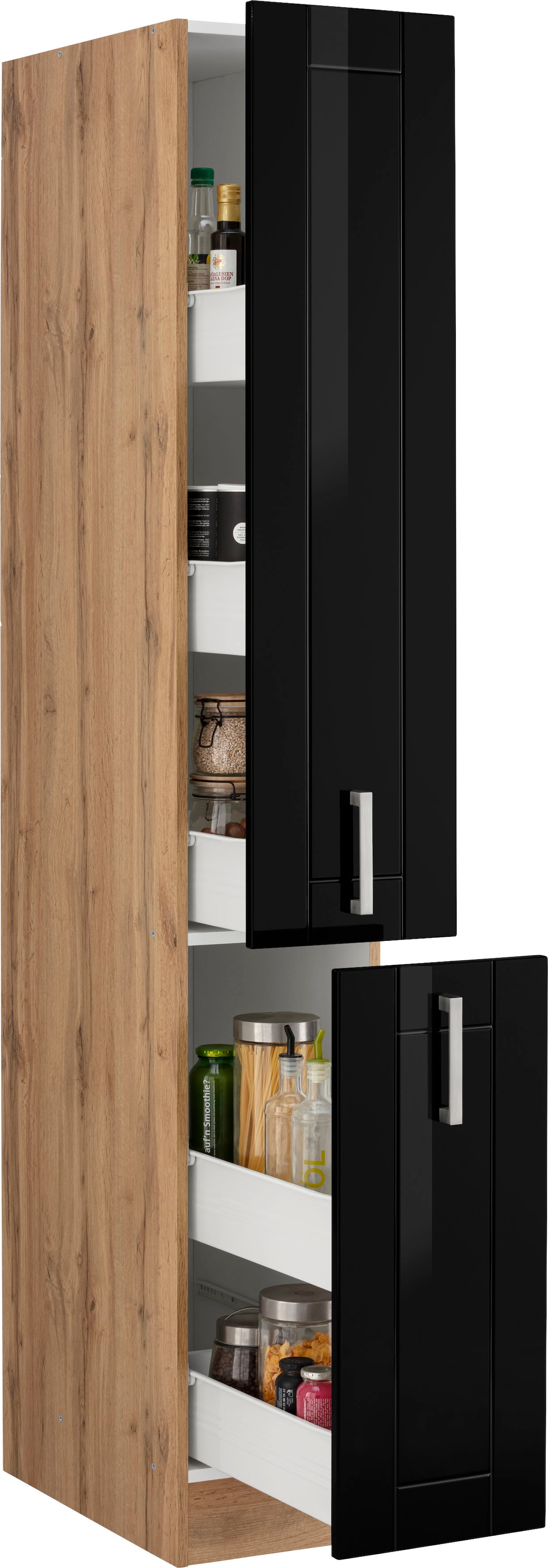 KOCHSTATION Apothekerschrank »KS-Tinnum« 30 cm breit, 200 cm hoch, Metallgriffe, MDF Fronten, Auszüge