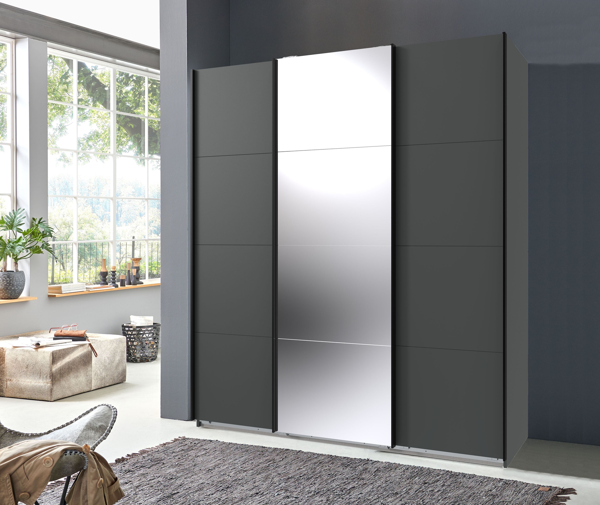 Wimex Schwebetürenschrank »Norderstedt« INKLUSIVE 2 Stoffboxen und 2 zusätzliche Einlegeböden, mit Spiegel
