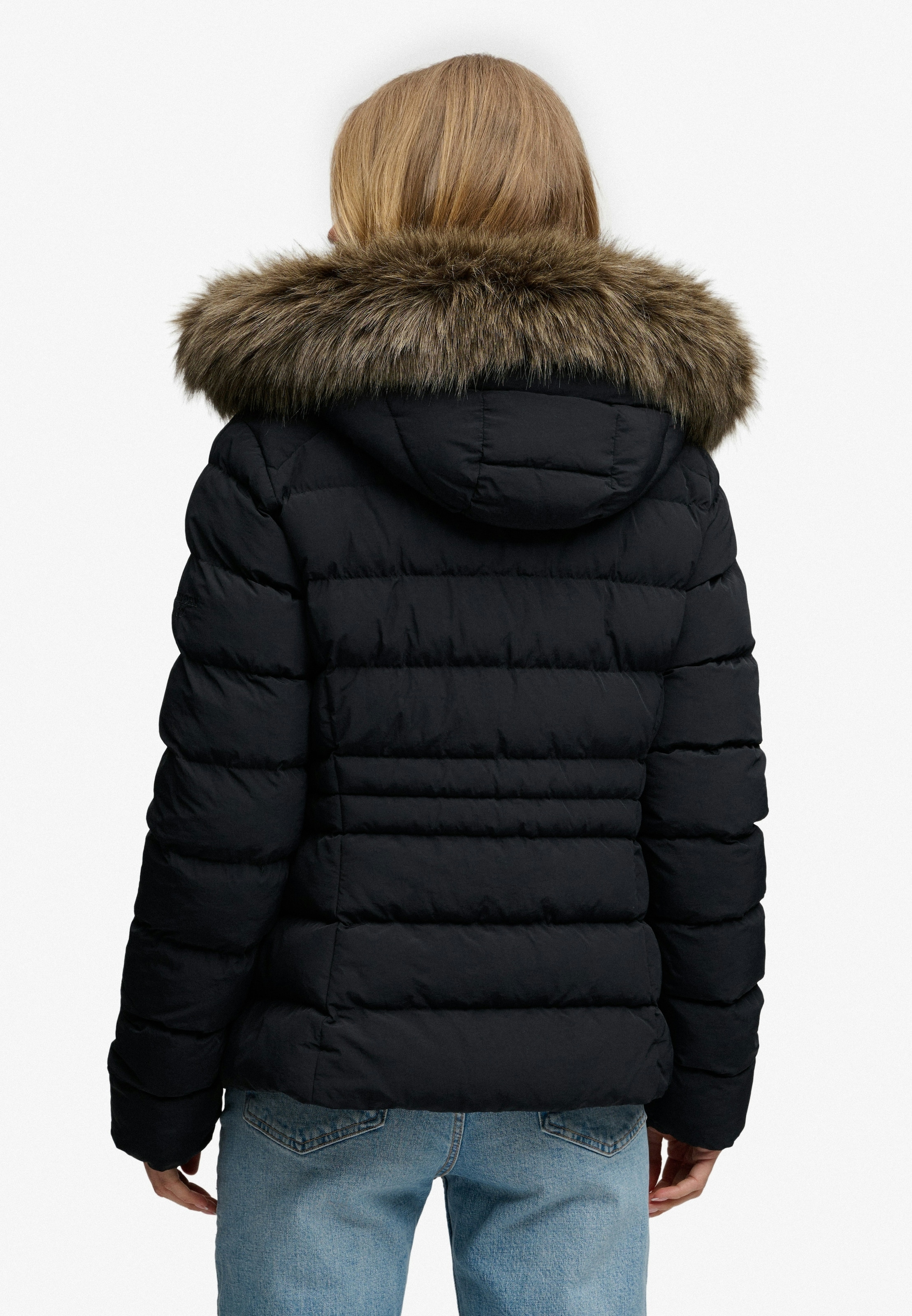 Superdry Steppjacke »HOOD FAUX FUR FUJI PADDED JKT« mit Kapuze Kunstfaser, slim fit