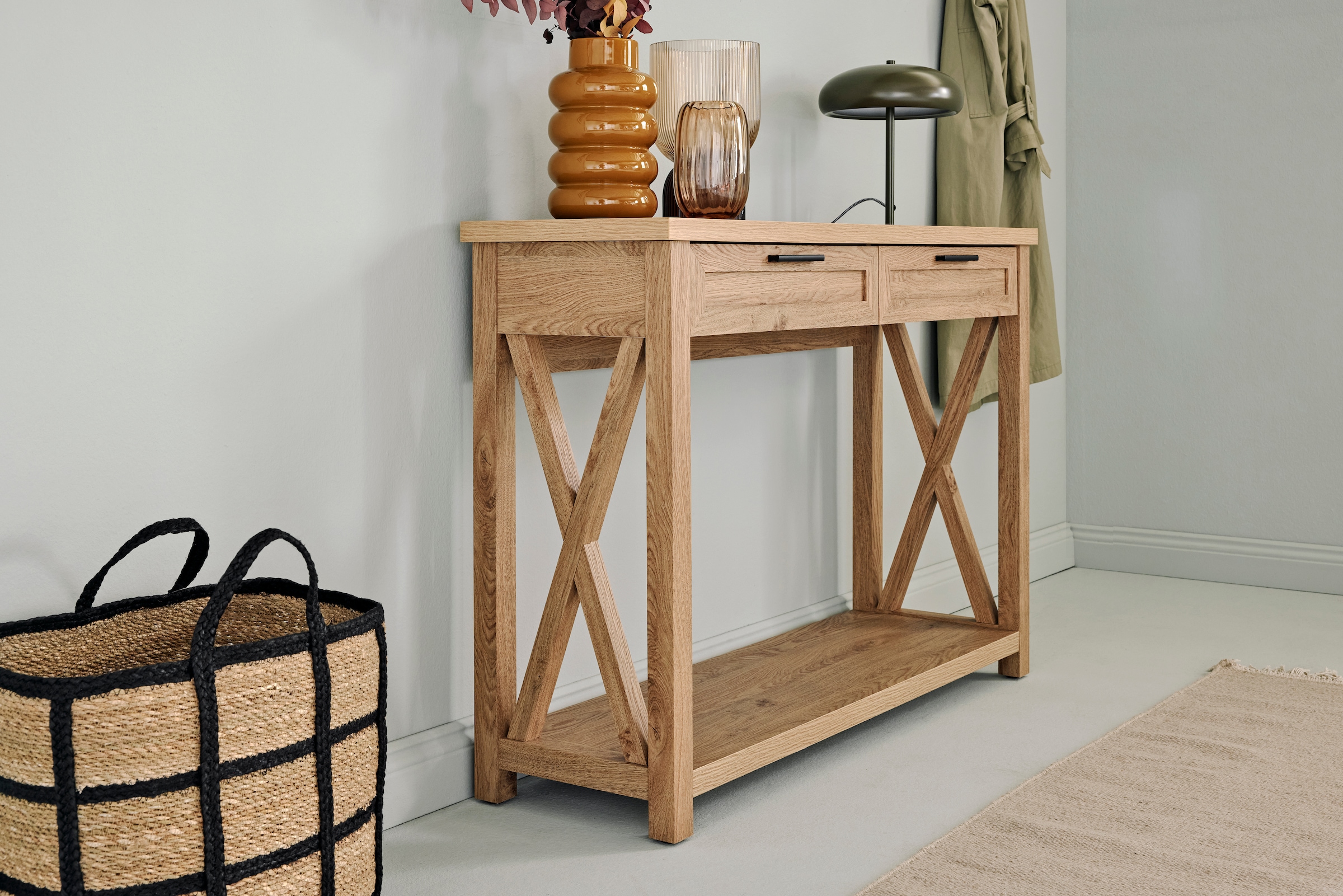 Jahnke Konsolentisch »Chalet« 1 Stk. tlg. Konsolentisch mit 2 Schubladen und Ablage, Landhausstil, X-Design