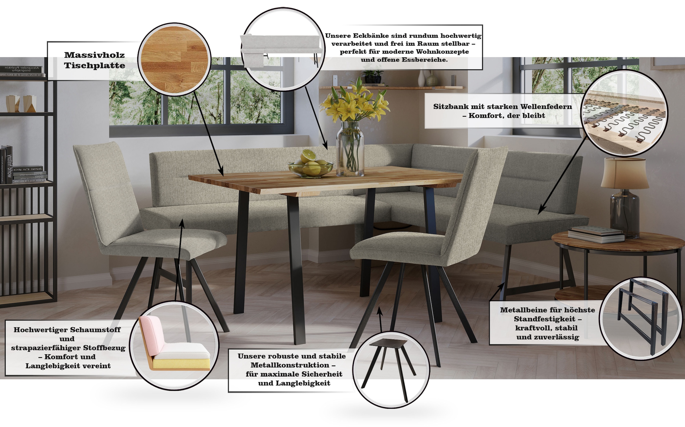 GOODproduct Banc d'angle »Sava« mit Wellenfederung im Sitz