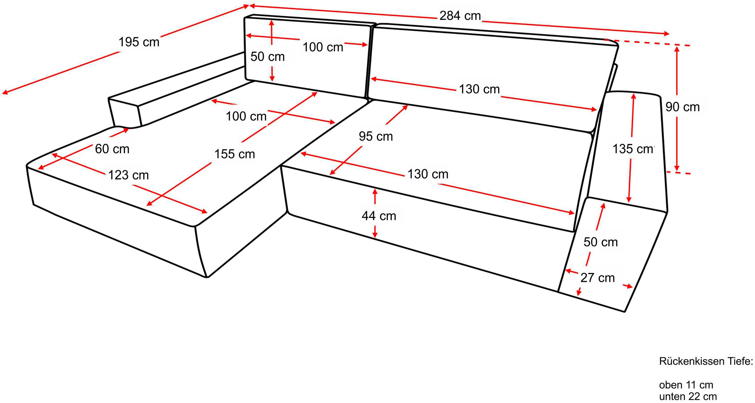 Home affaire Canapé d'angle »NEU: SHERWOOD XXL 284, Big-Sofa L-Form, tiefe Sitzfläche 95 cm, Cord« Recamiere rechts/links, als Schlafsofa stellbar, Cord u. Leinenoptik