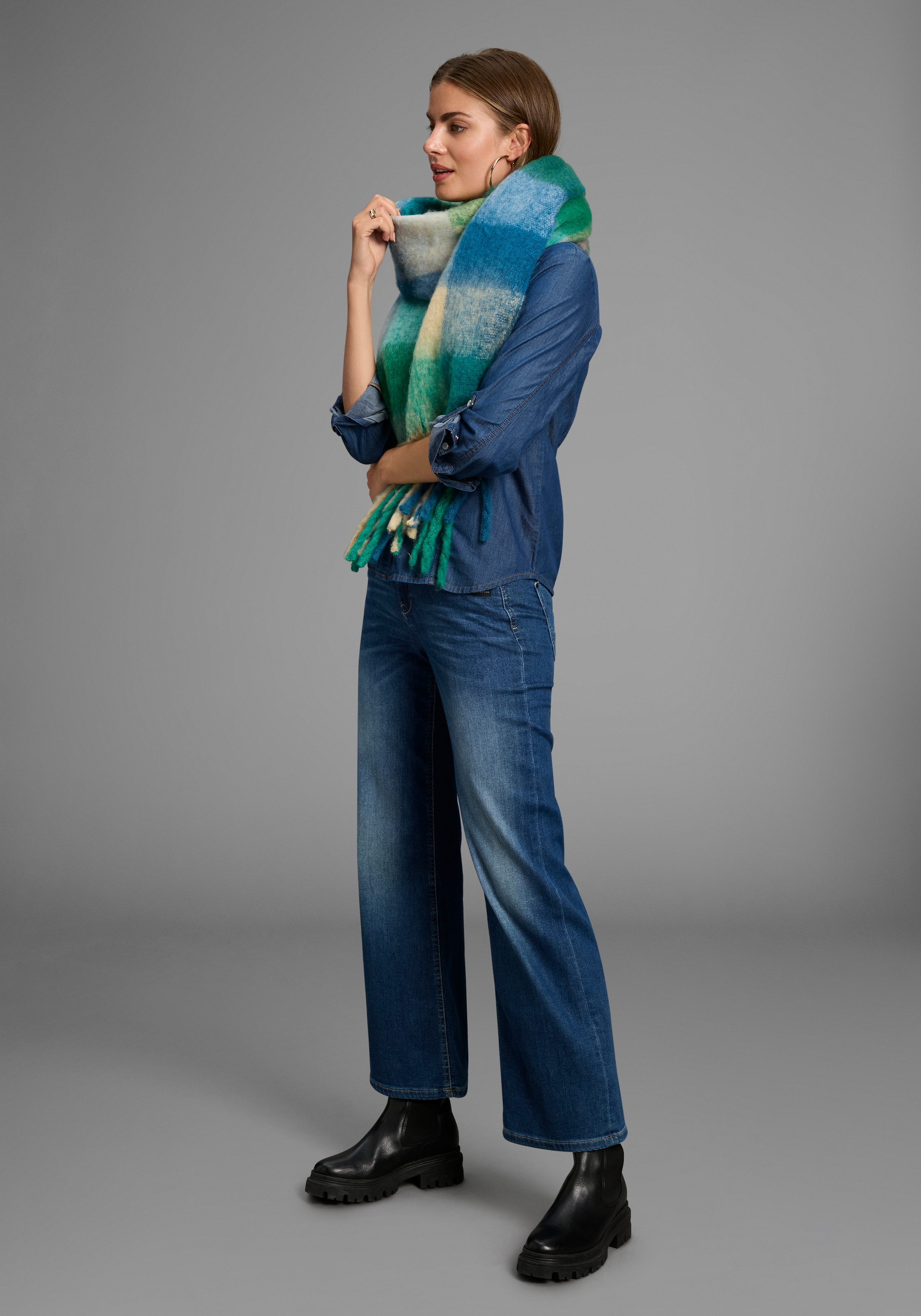 Laura Scott Foulard de mode au design carreaux tendance en longueur maxi - nouvelle combinaison de couleurs