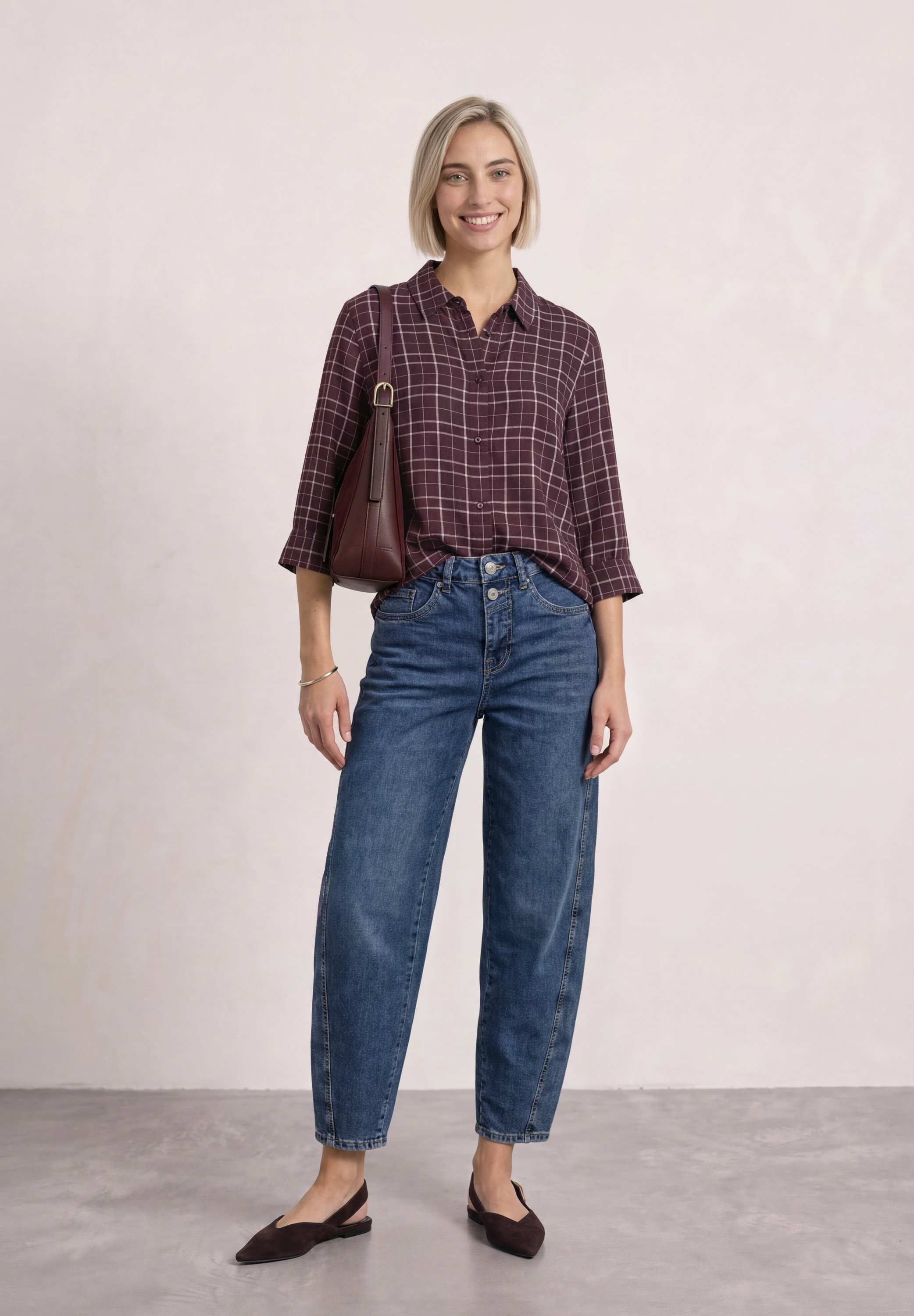 STREET ONE Blouse à pression chemise à manches 3/4 / à carreaux