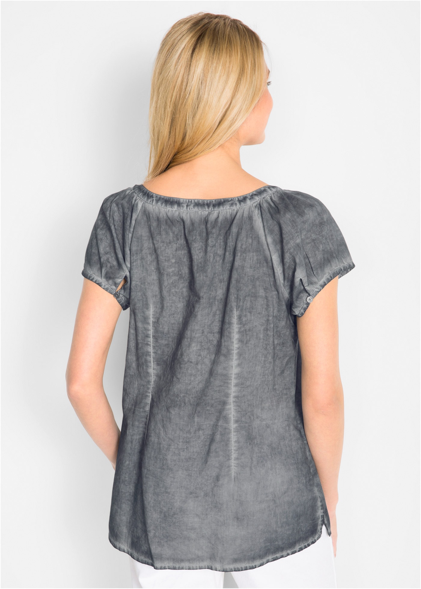 bonprix Blouse à manches courtes gerade Passform, A-förmiger Schnitt, aus reiner Baumwolle