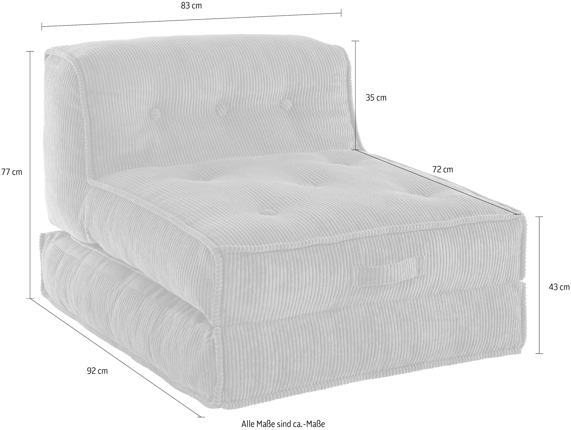 INOSIGN Sessel »Pia« Loungesessel aus Cord, in 2 Grössen, Pouf-Funktion.