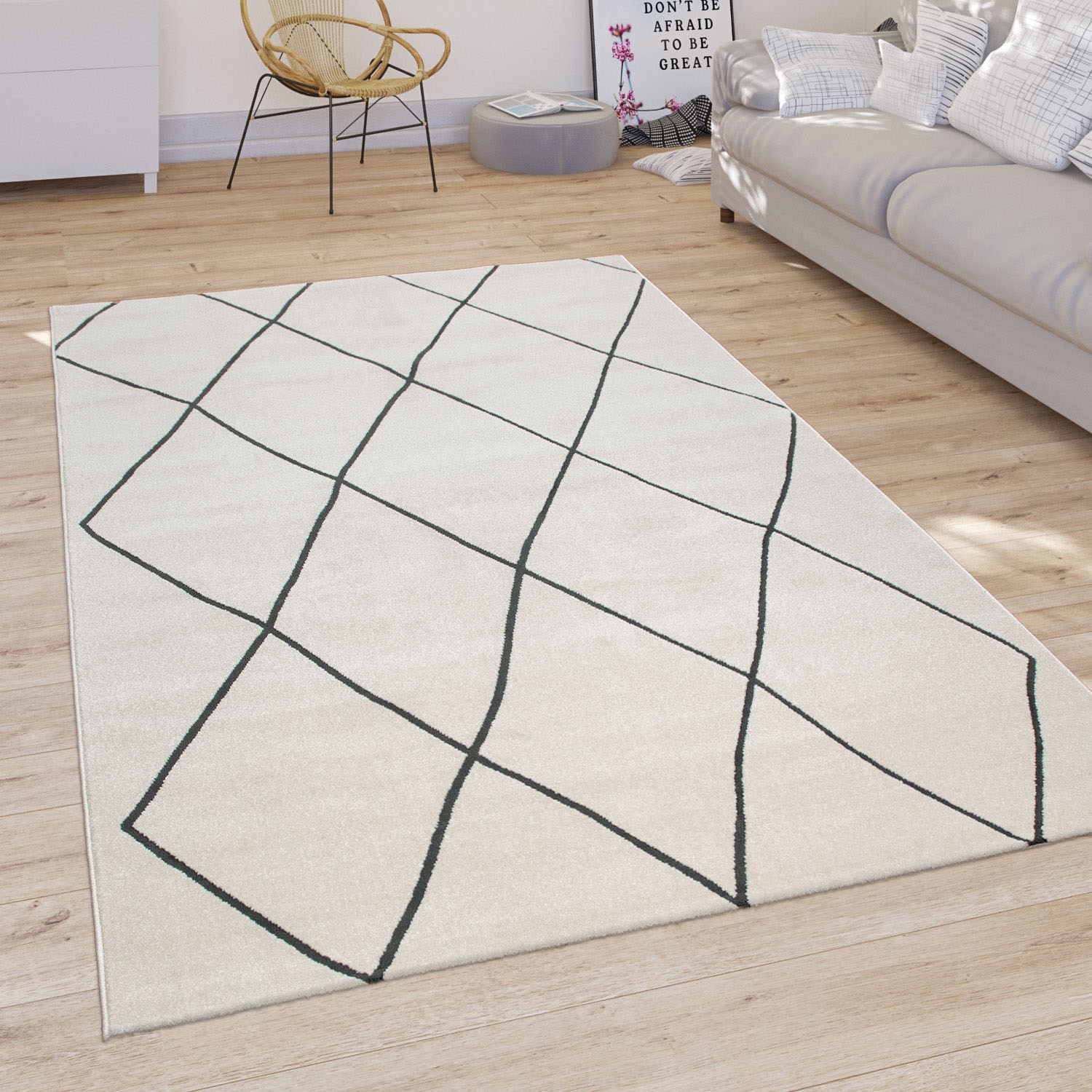 Paco Home Tapis »Haral 786« Rectangulaire 9 mm Höhe Kurzflor, Scandi Design, Rauten Motiv