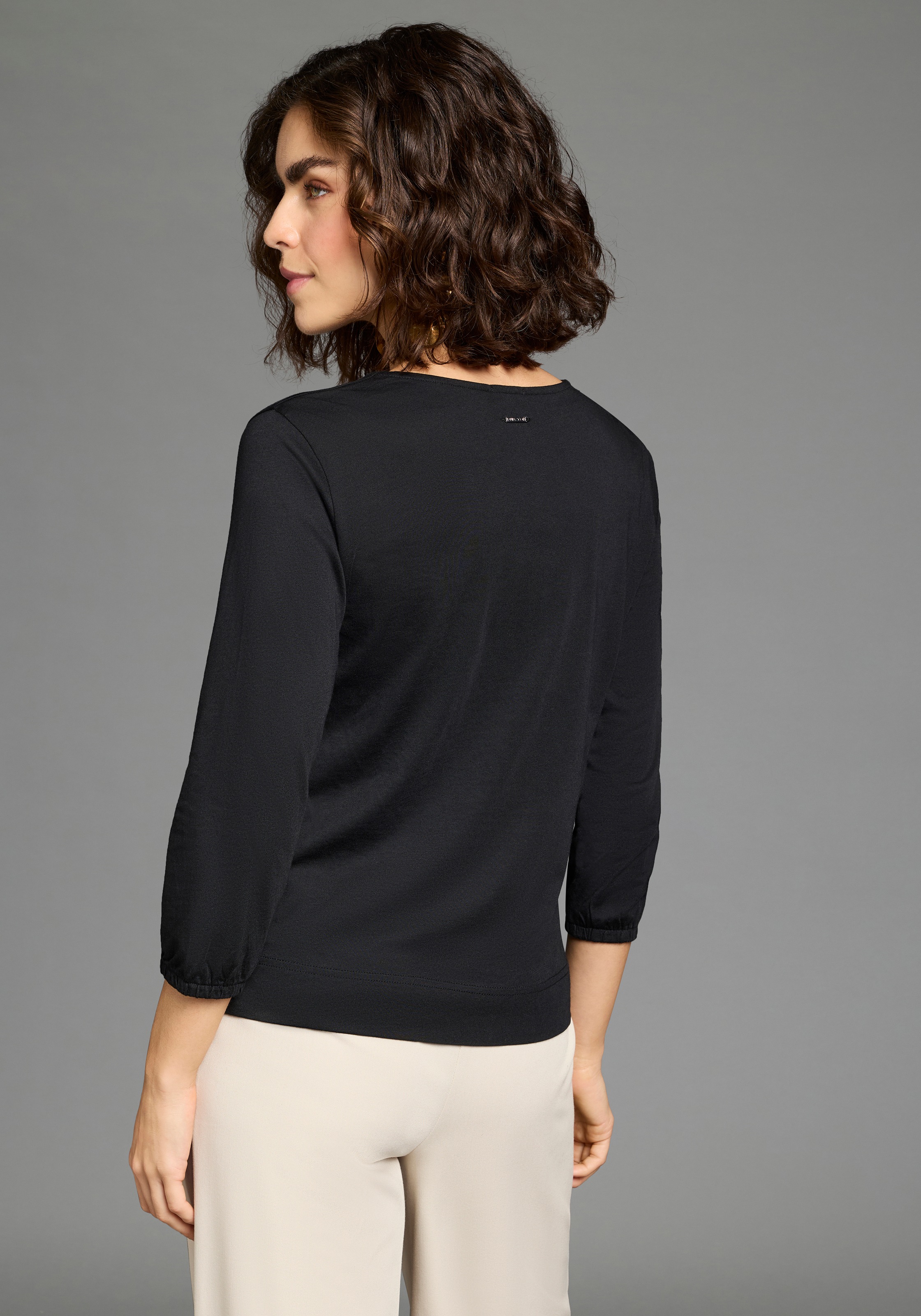 Laura Scott T-shirt à manches 3/4 Basic-Stil, mit V-Ausschnitt und durchgehender Knopfleiste