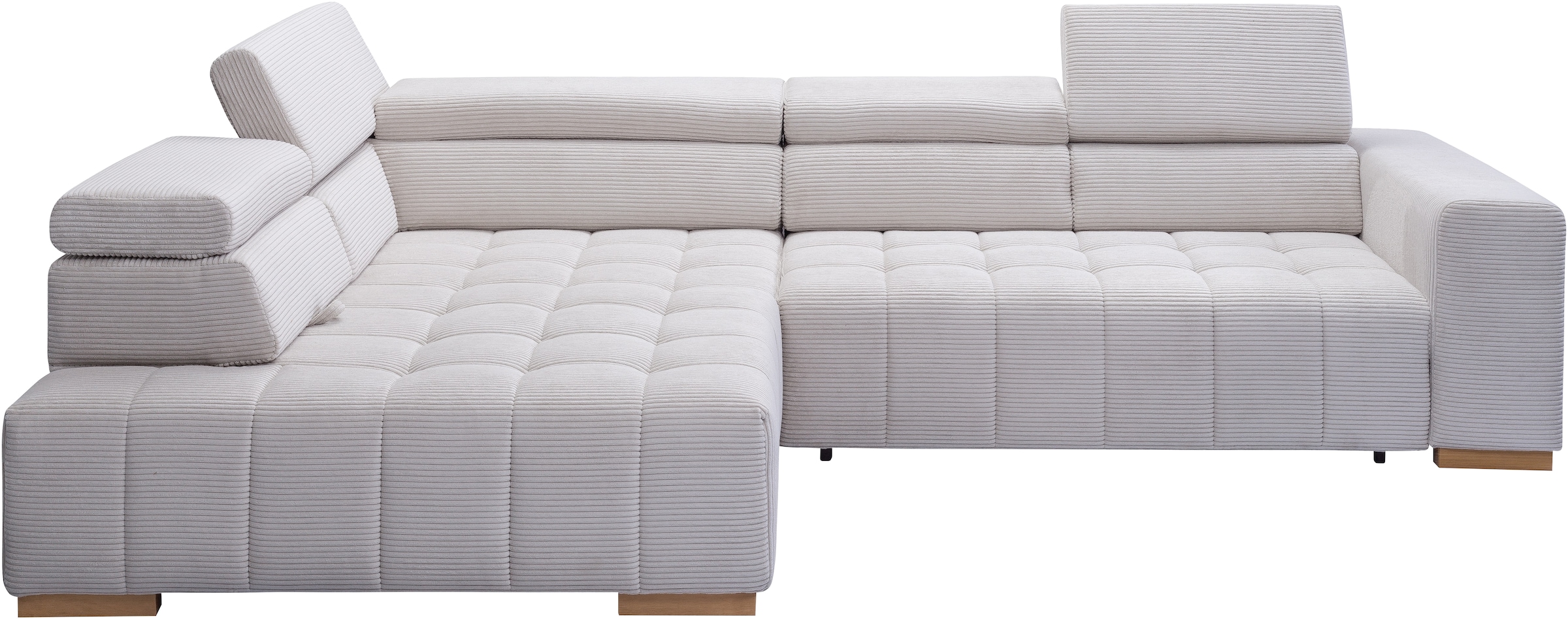 exxpo - sofa fashion Canapé d'angle »Elianos, hoher Sitzkomfort, aufwendige Kreuzsteppung im Sitz, L-Form« Kopfteile & Sitztiefe verstellbar, ohne Bettfunktion, Cord, beige